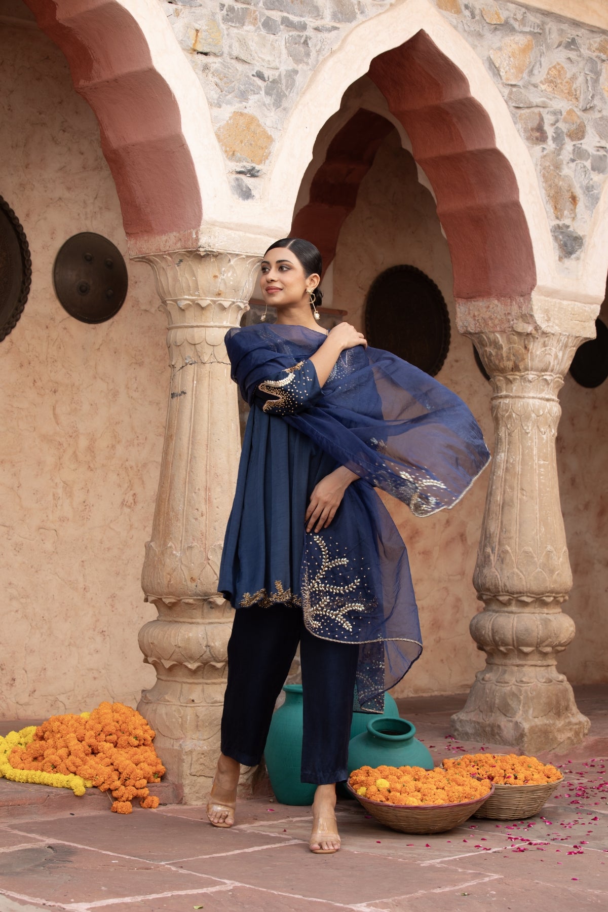 MIDNIGHT BLUE HAND-DETAILED ANARKALI SET