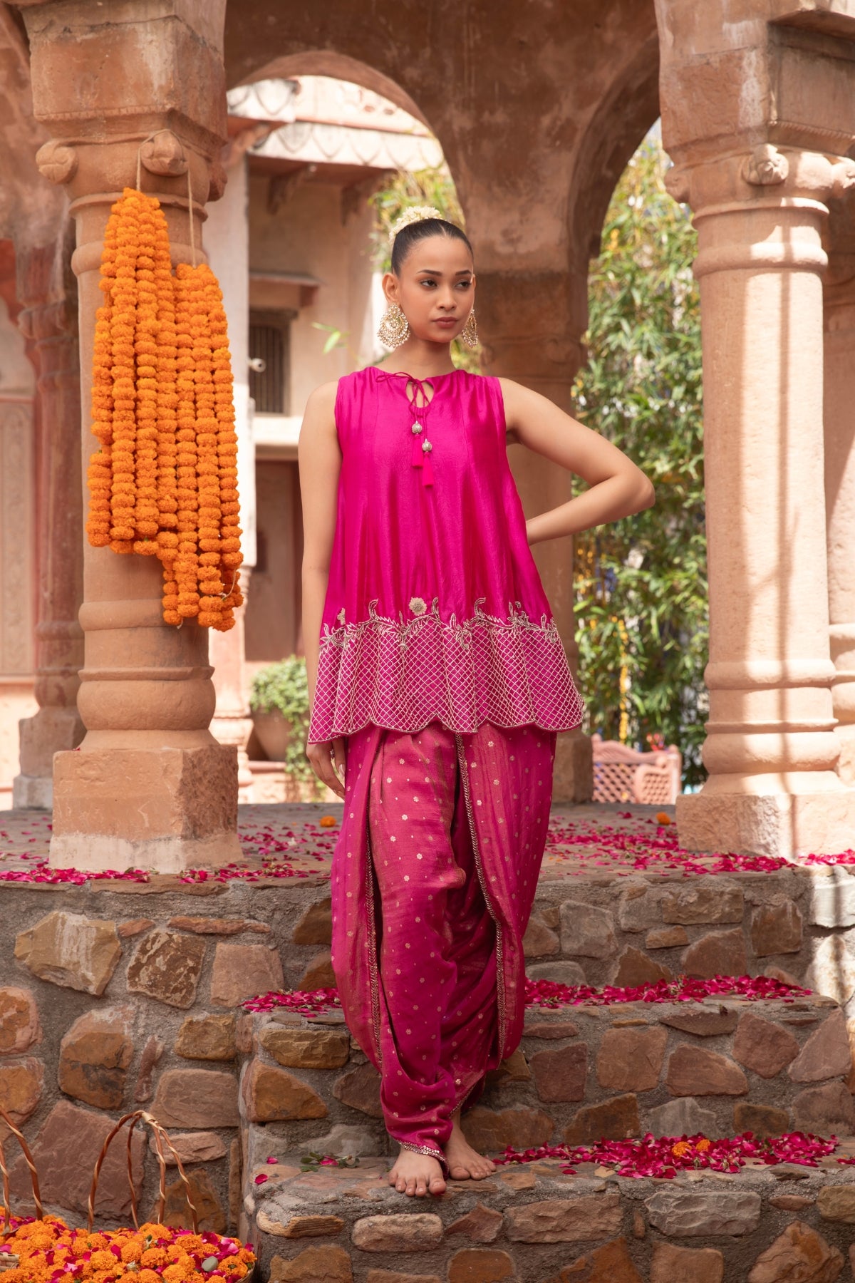FUSCHIA KALIDAR TOP WITH DHOTI SALWAR