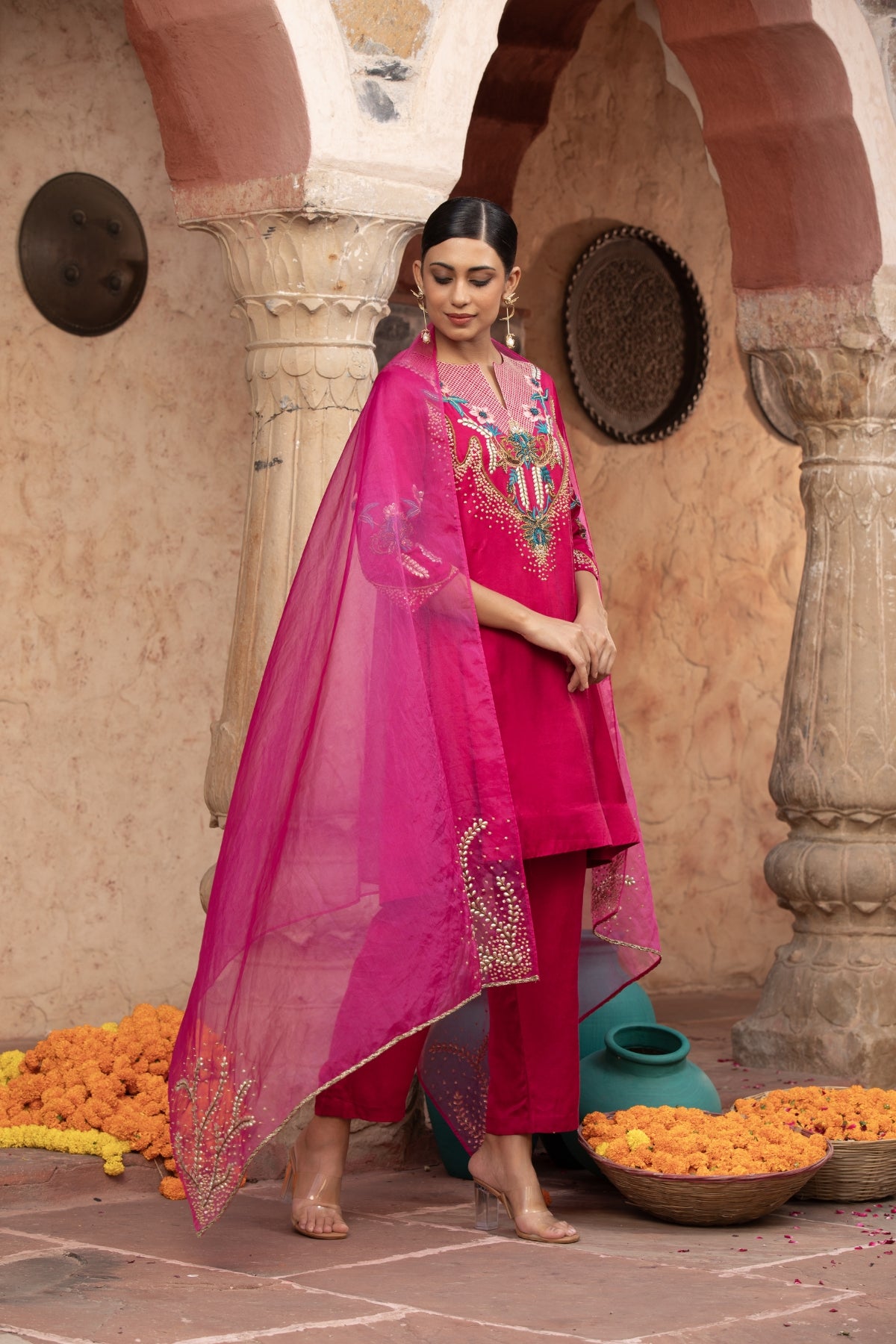 RANI-PINK HAND-EMBELLISHED ANARKALI SET