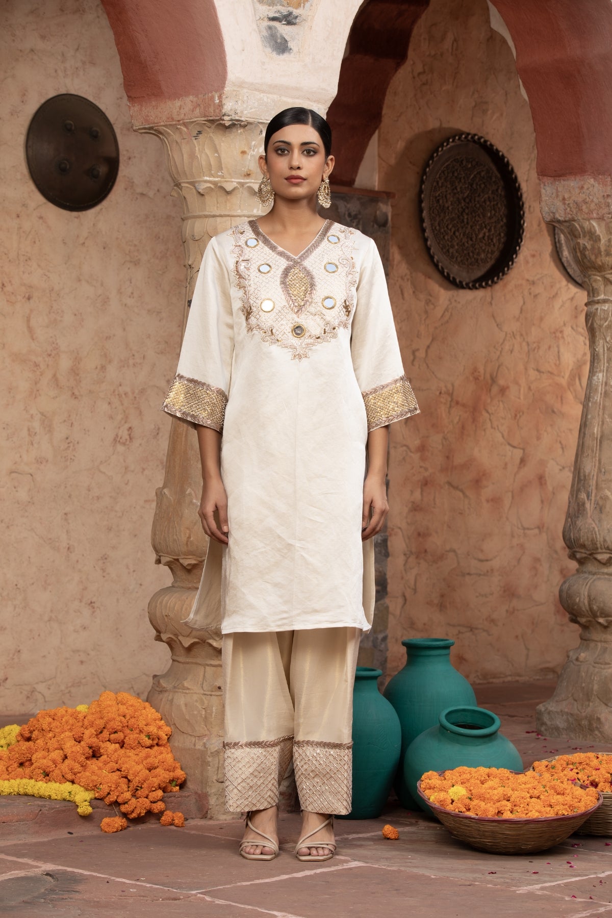 IVORY ROCOCCO KURTI FHARSI SALWAR