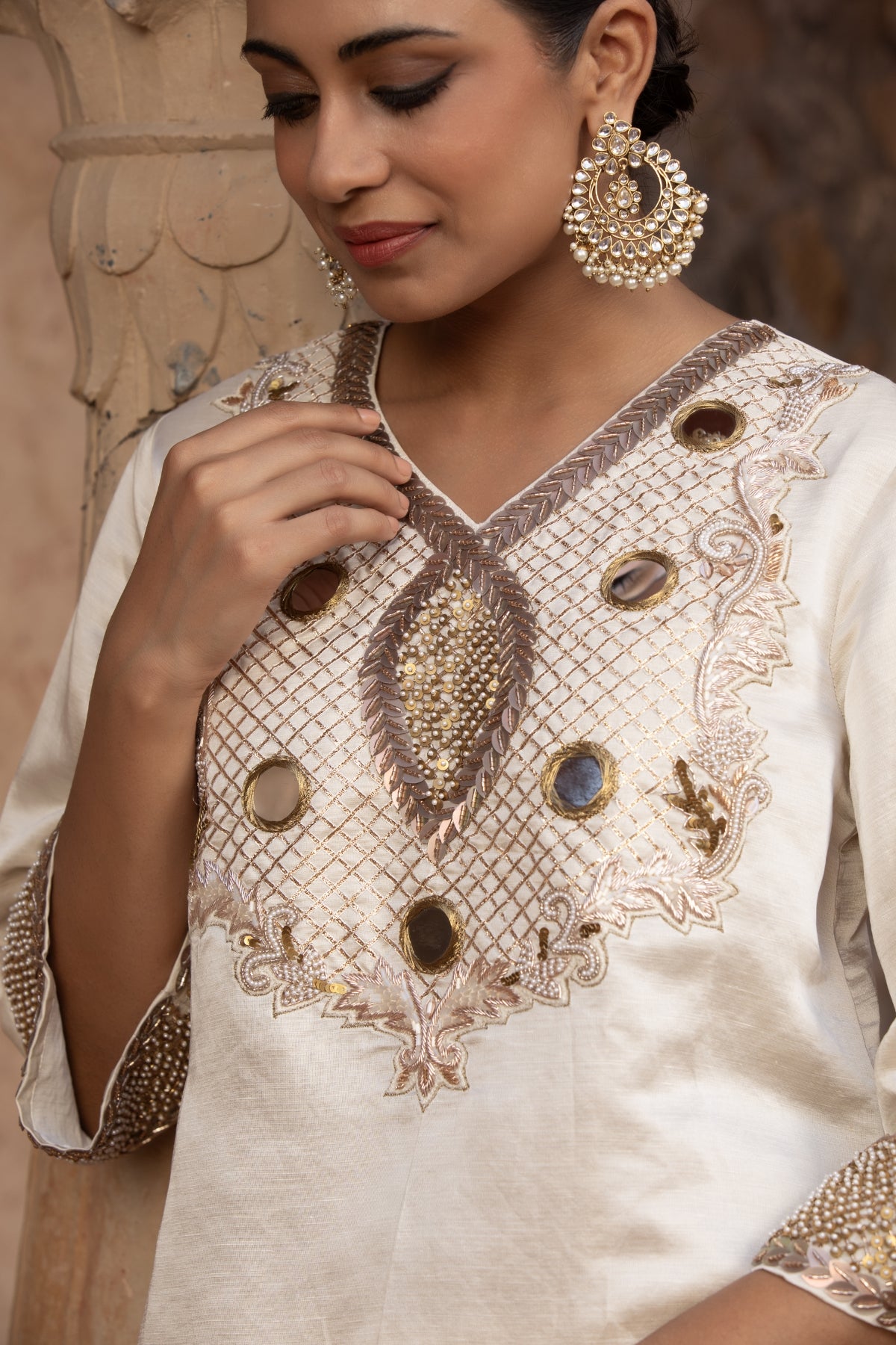 IVORY ROCOCCO KURTI FHARSI SALWAR