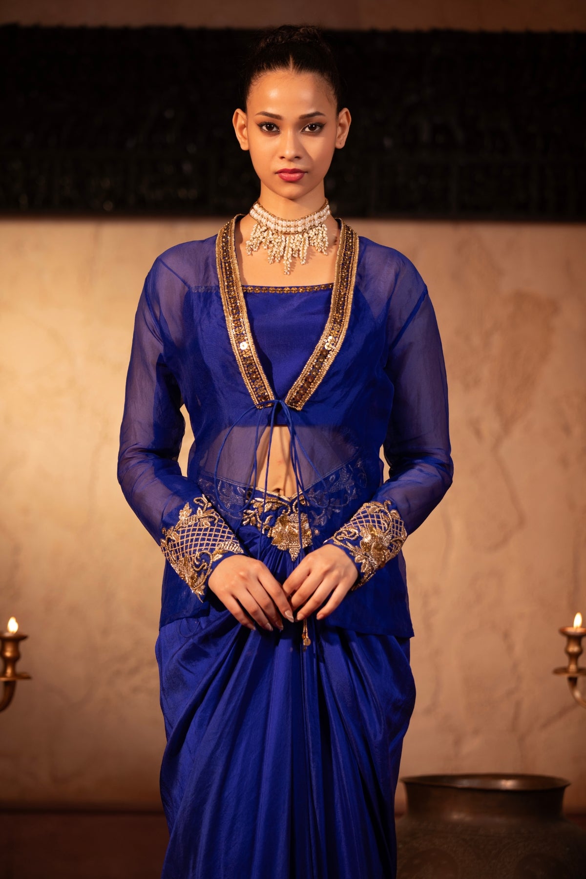 EGYPTIAN BLUE ROCOCCO ORGANZA JACKET FUSION CO-ORD