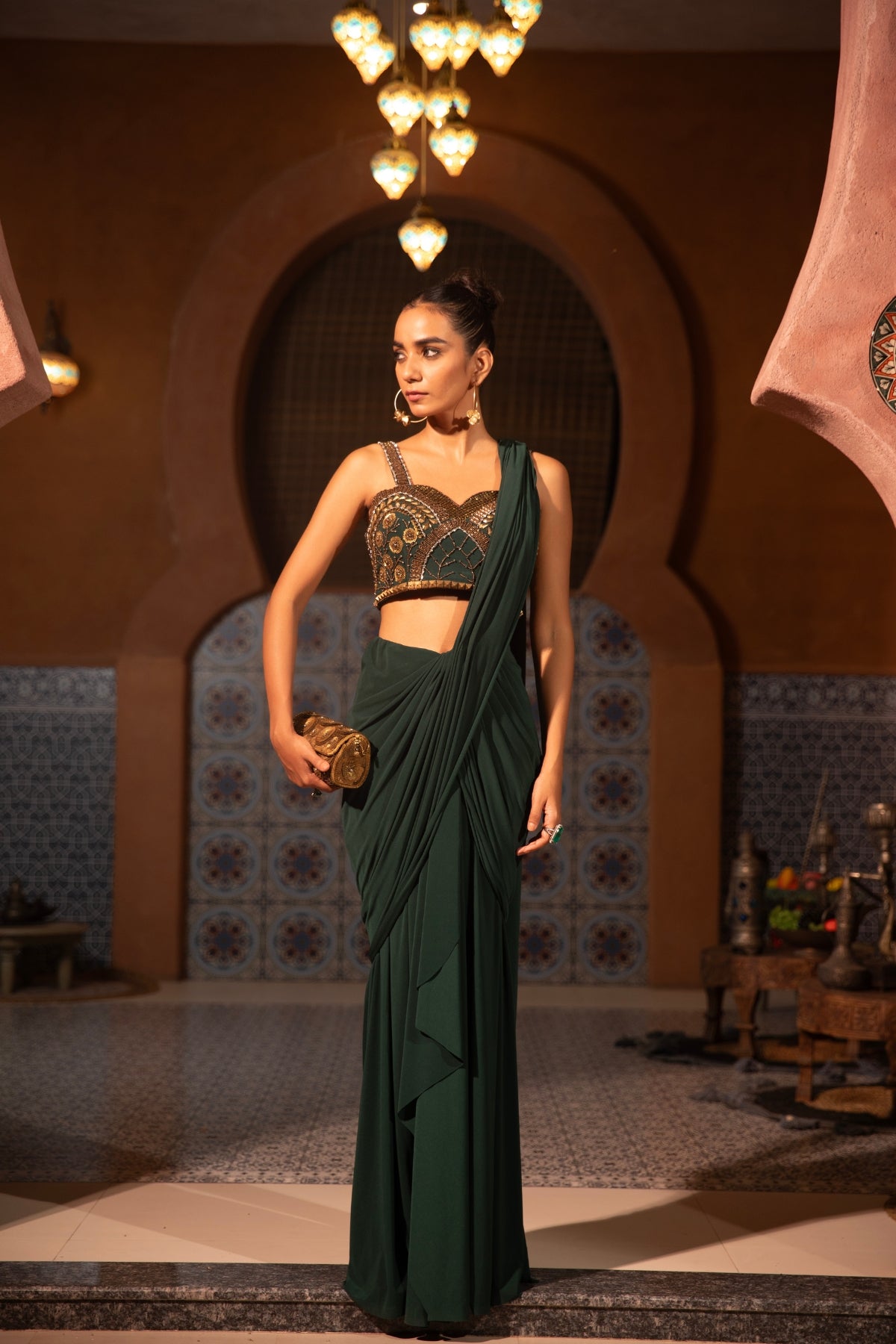 EMERALD CORSET DRAPE SAREE