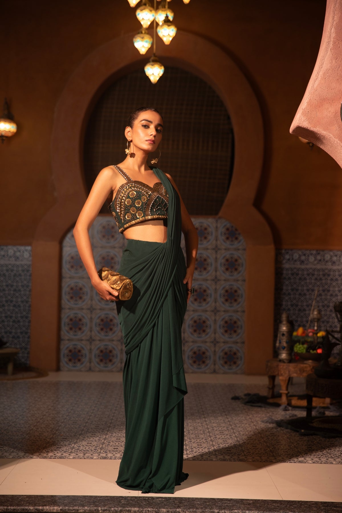 EMERALD CORSET DRAPE SAREE
