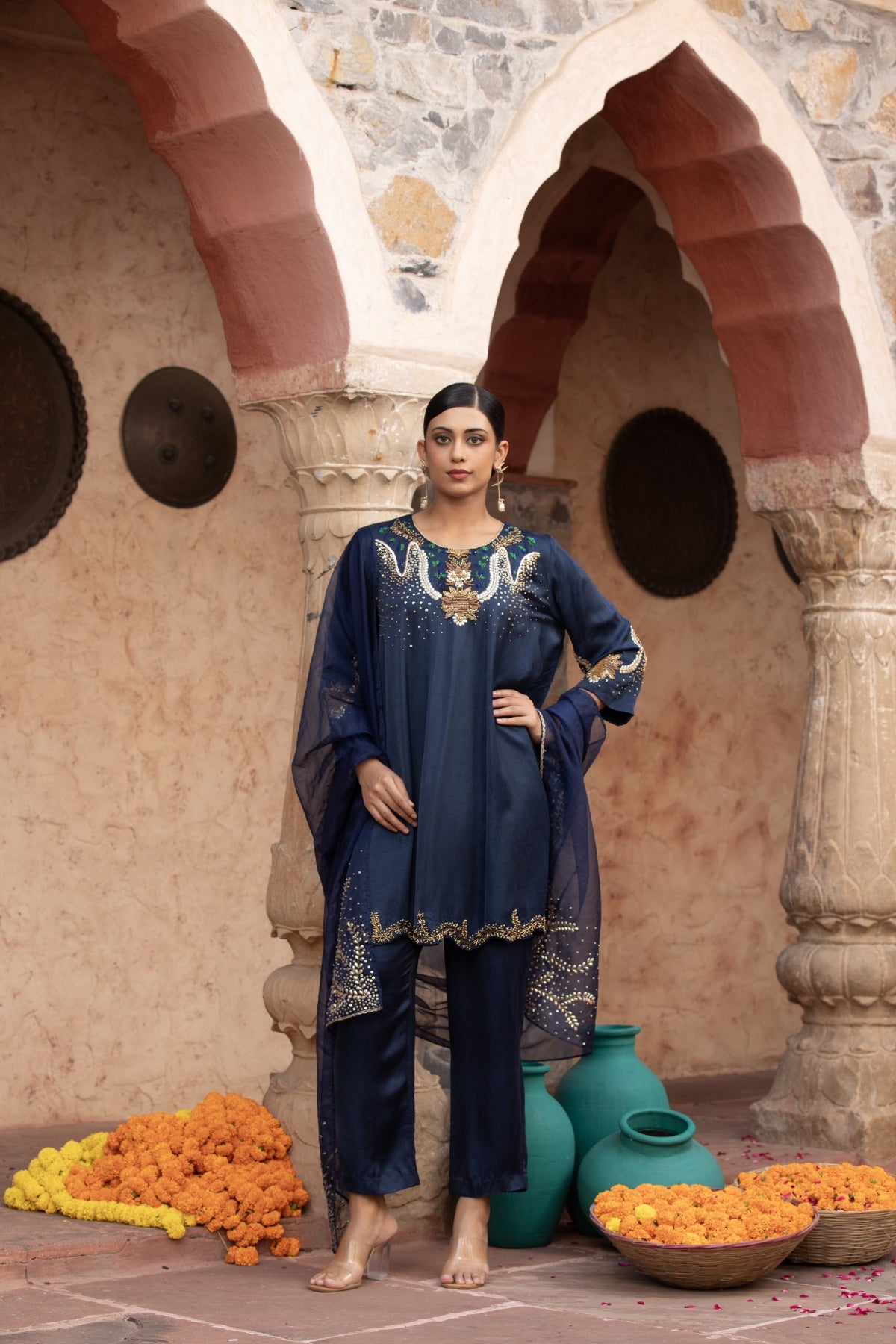 MIDNIGHT BLUE HAND-DETAILED ANARKALI SET