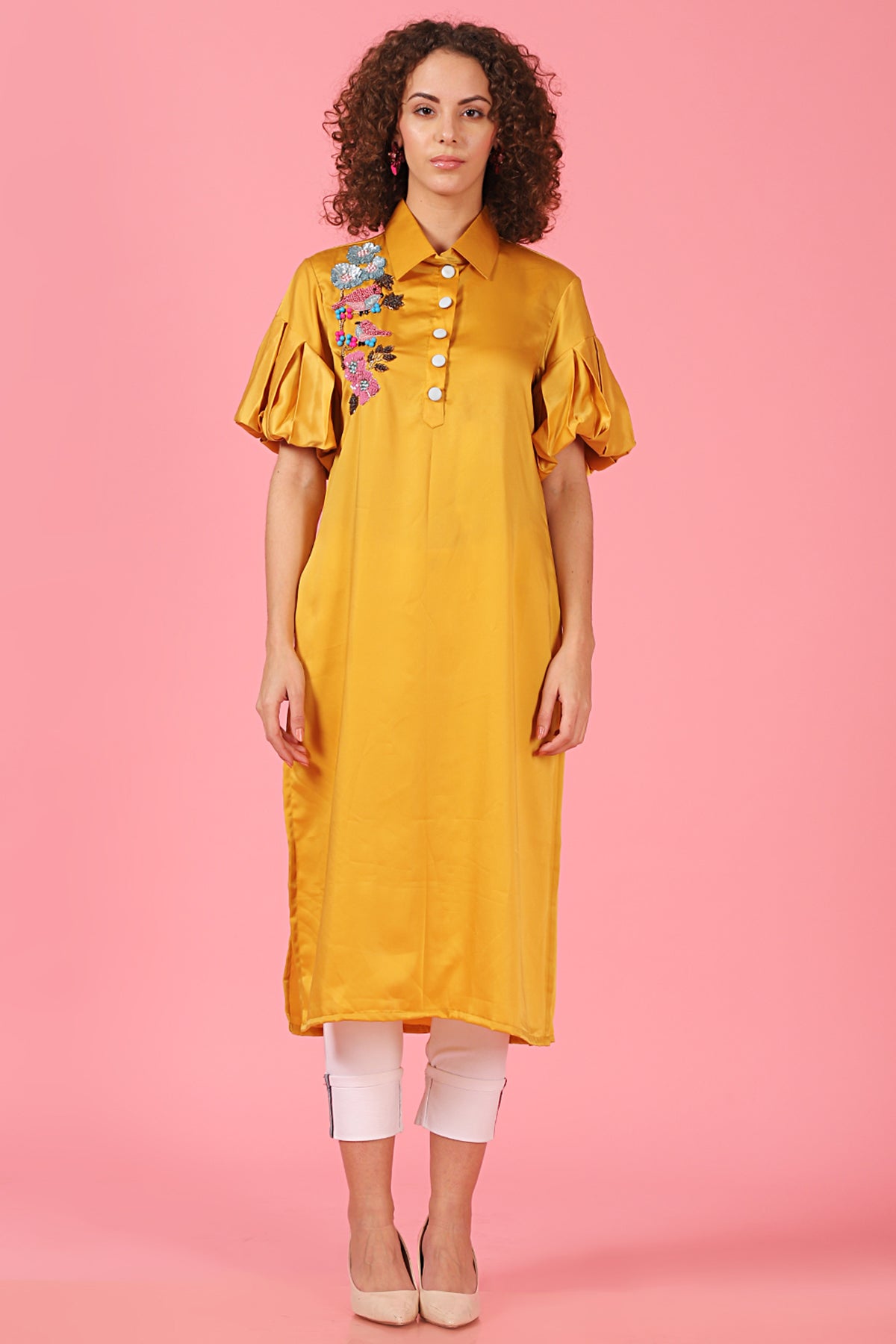 Bird Motif Mustard Lantern Shirt Kurti