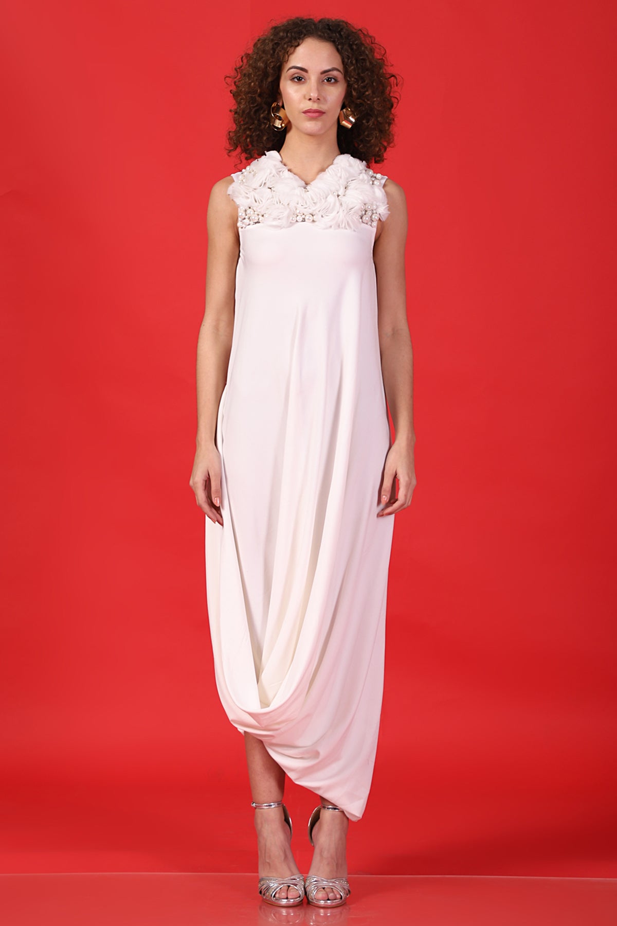 white organza ruched cowl Drape