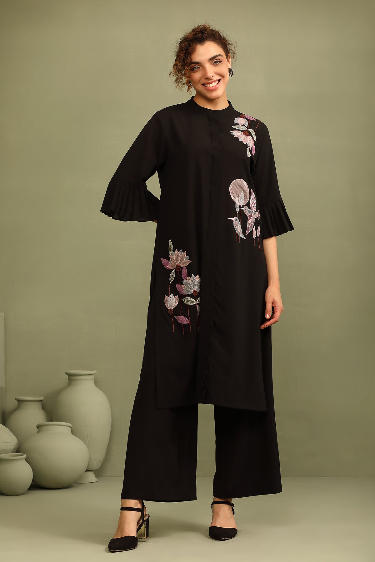 Black Applique Tunic Co-Rd Set