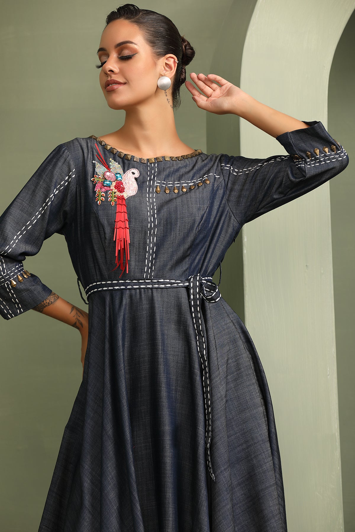 Denim Asymmetric Bird Dress