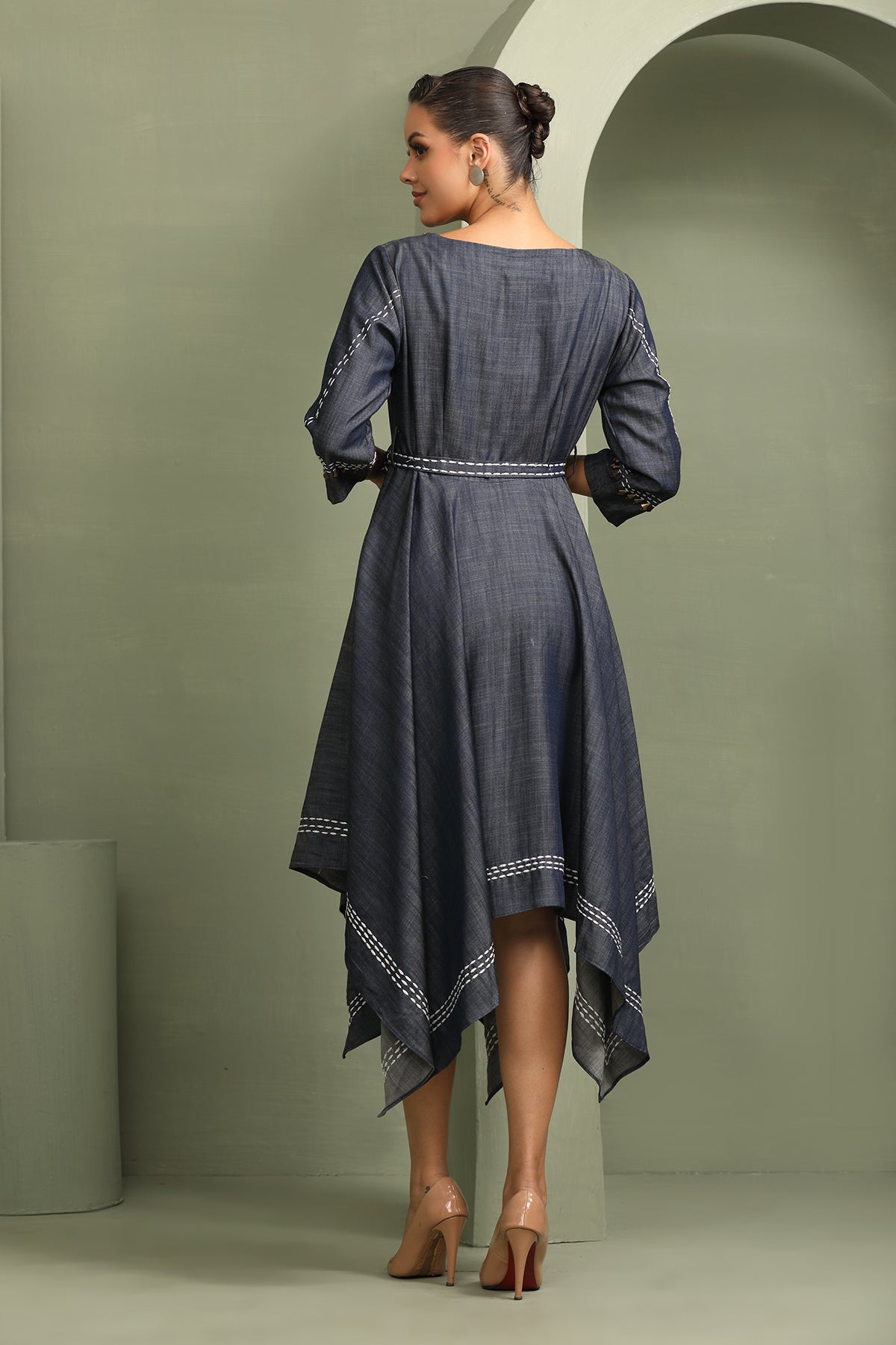 Denim Asymmetric Bird Dress