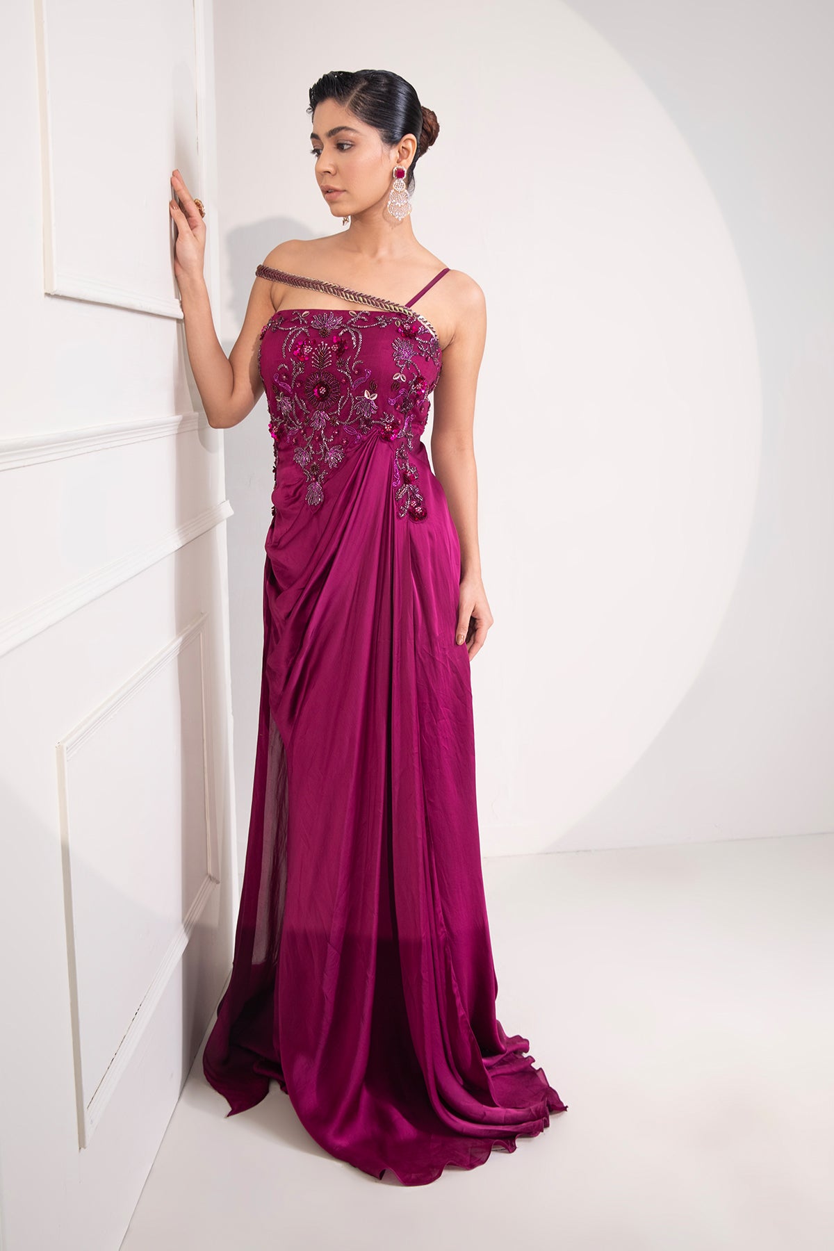 Viva Magenta Draped cocktail gown with embellished corset