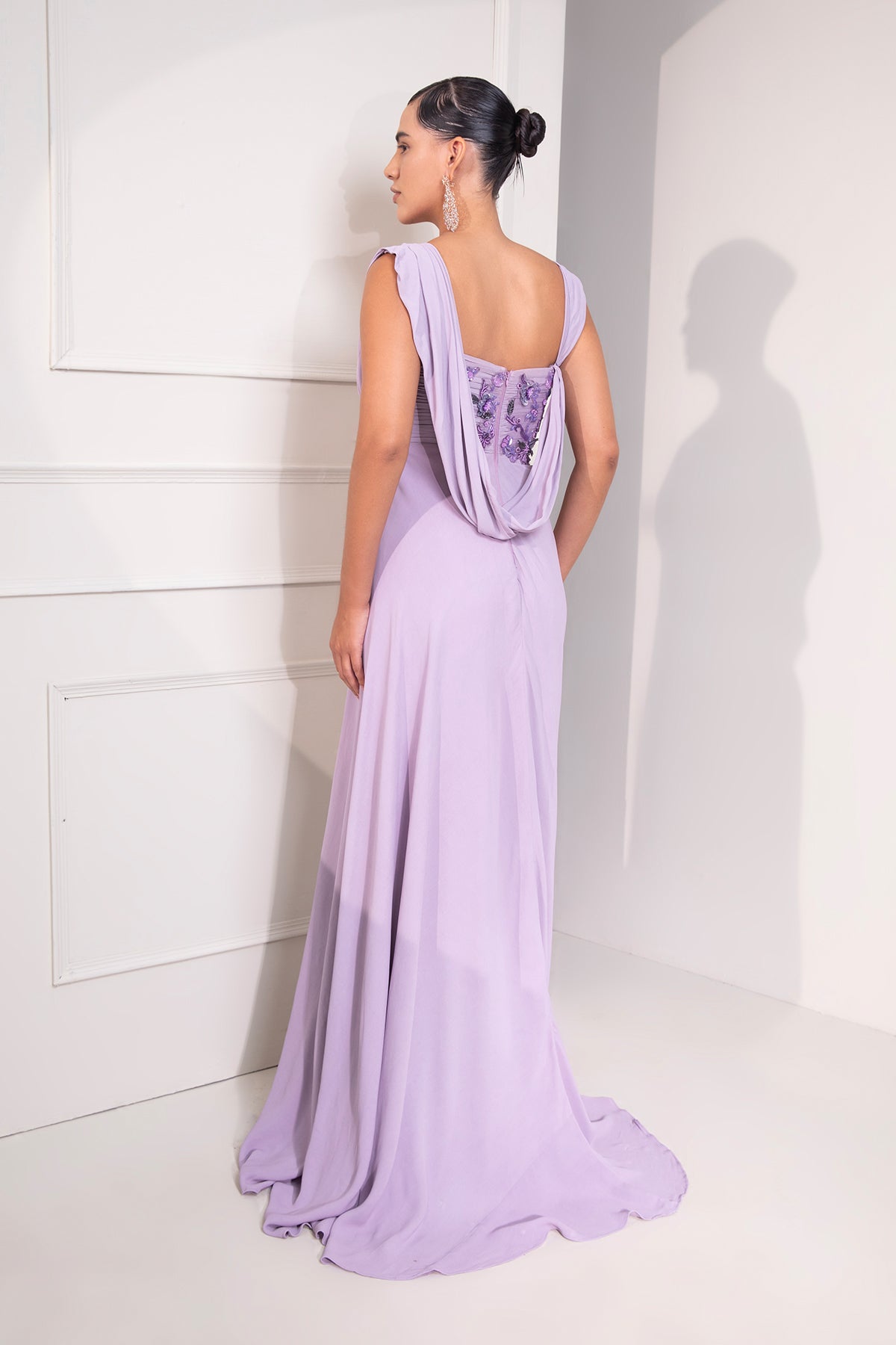 Pastel Lilac draped Cocktail Gown