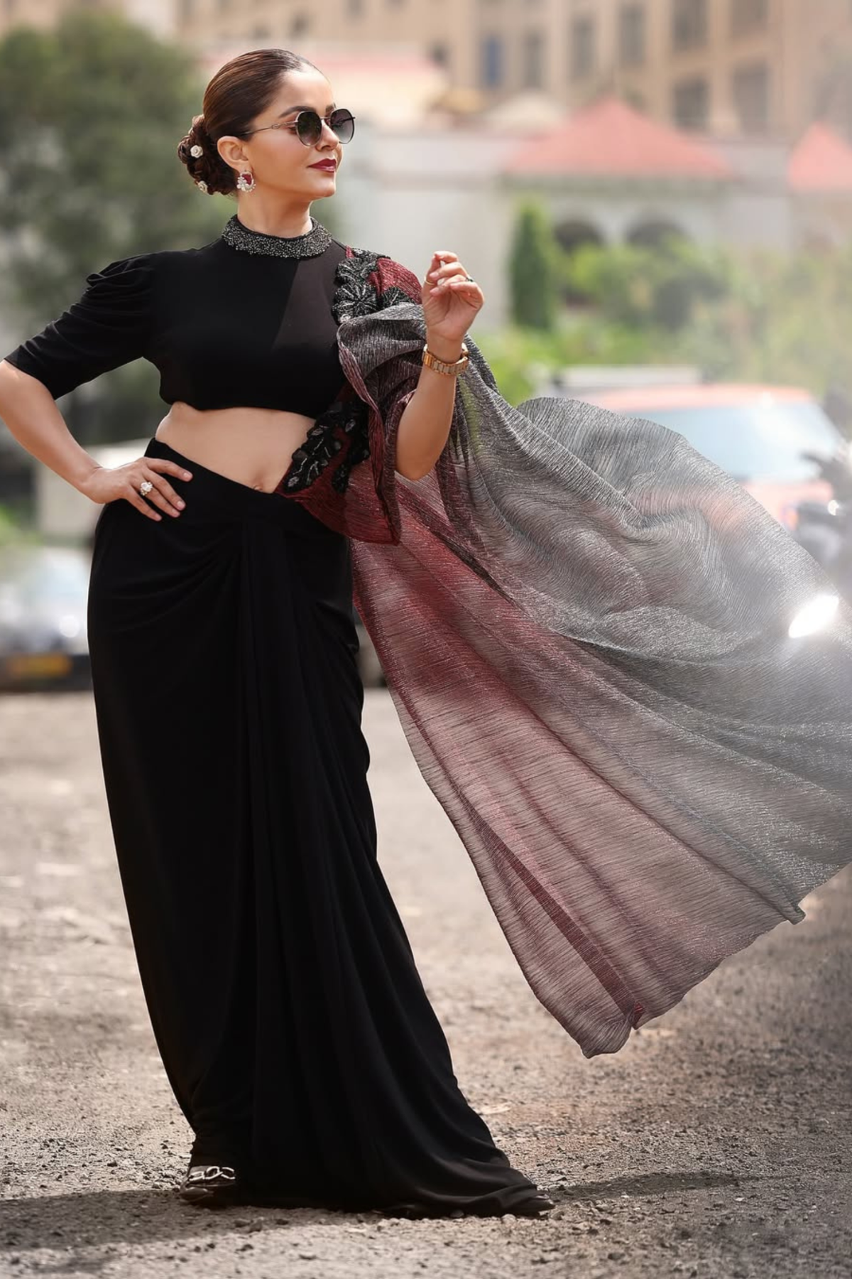 Rubina Dilaik In COCKTAIL MOONLIGHT SHIMMER DRAPE WITH CROP TOP AND DRAPE SKIRT