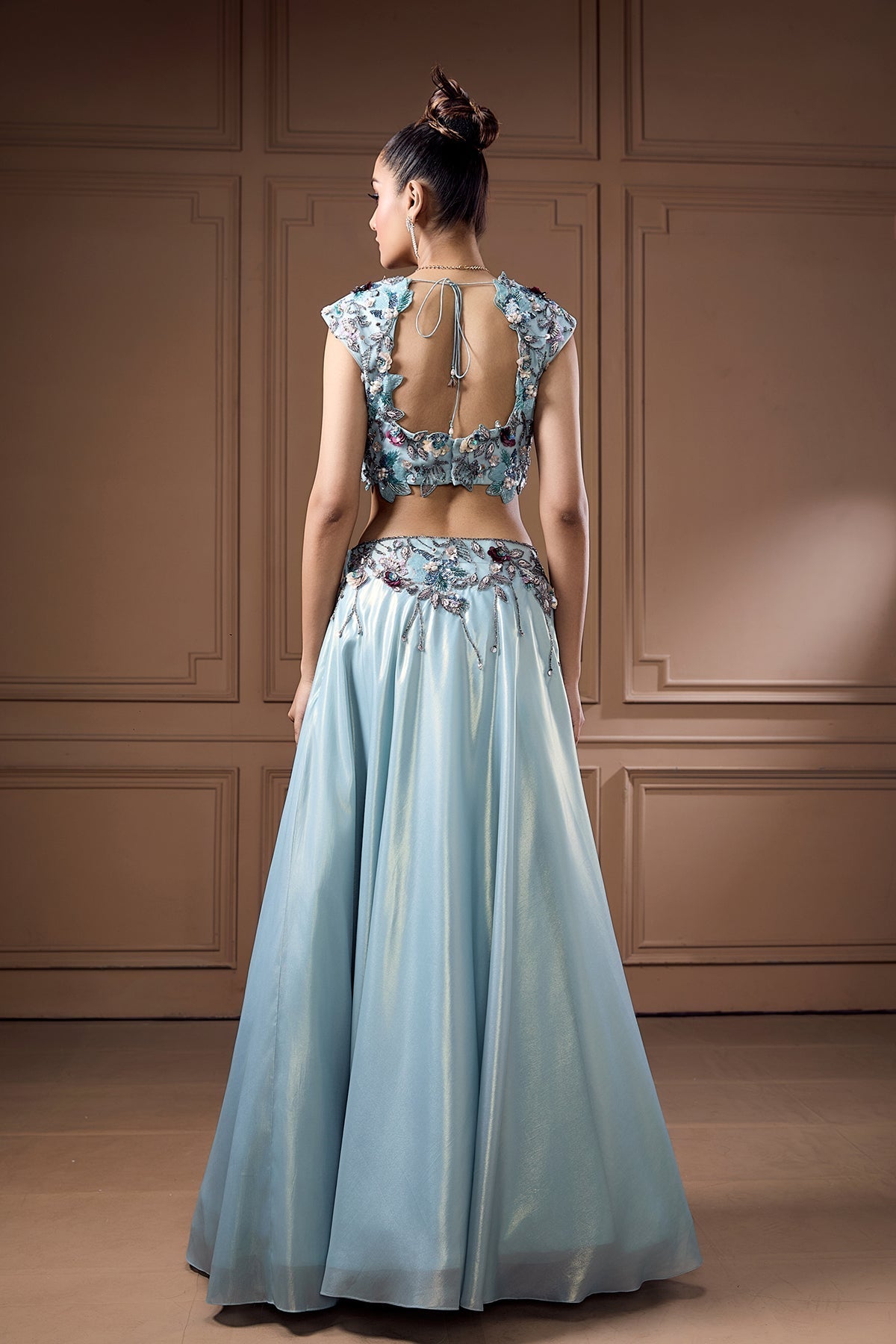 FUSION LEHENGA WITH FLORAL EMBELLISHED CHOLI AND CHOKER DUPATTA