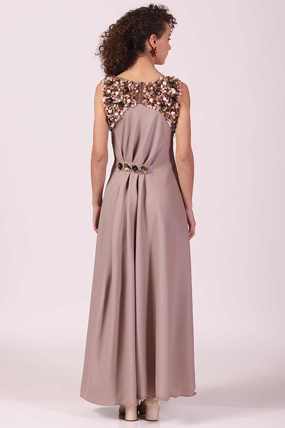 Grecian Pleated gown with Pearl Sequins