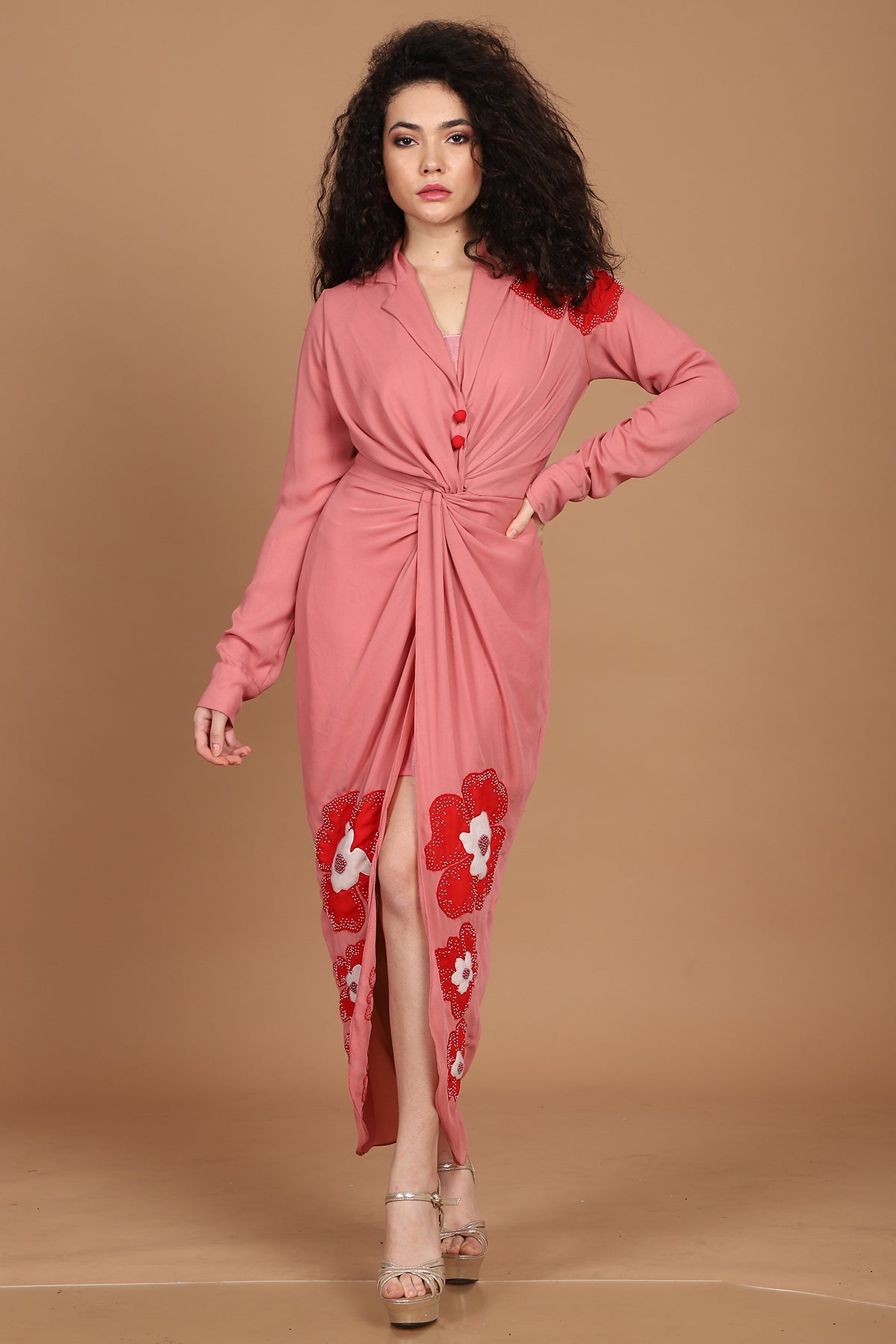 Coral Red Poppy Knot Shirt Dress