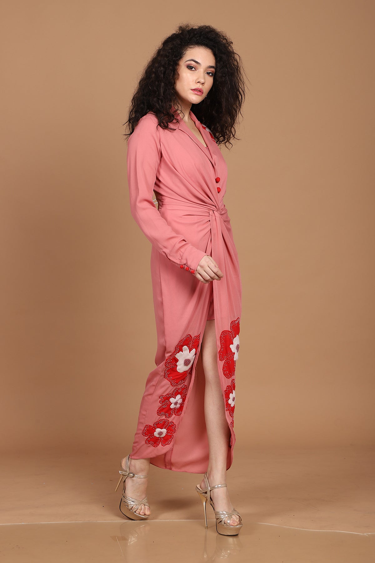 Coral Red Poppy Knot Shirt Dress