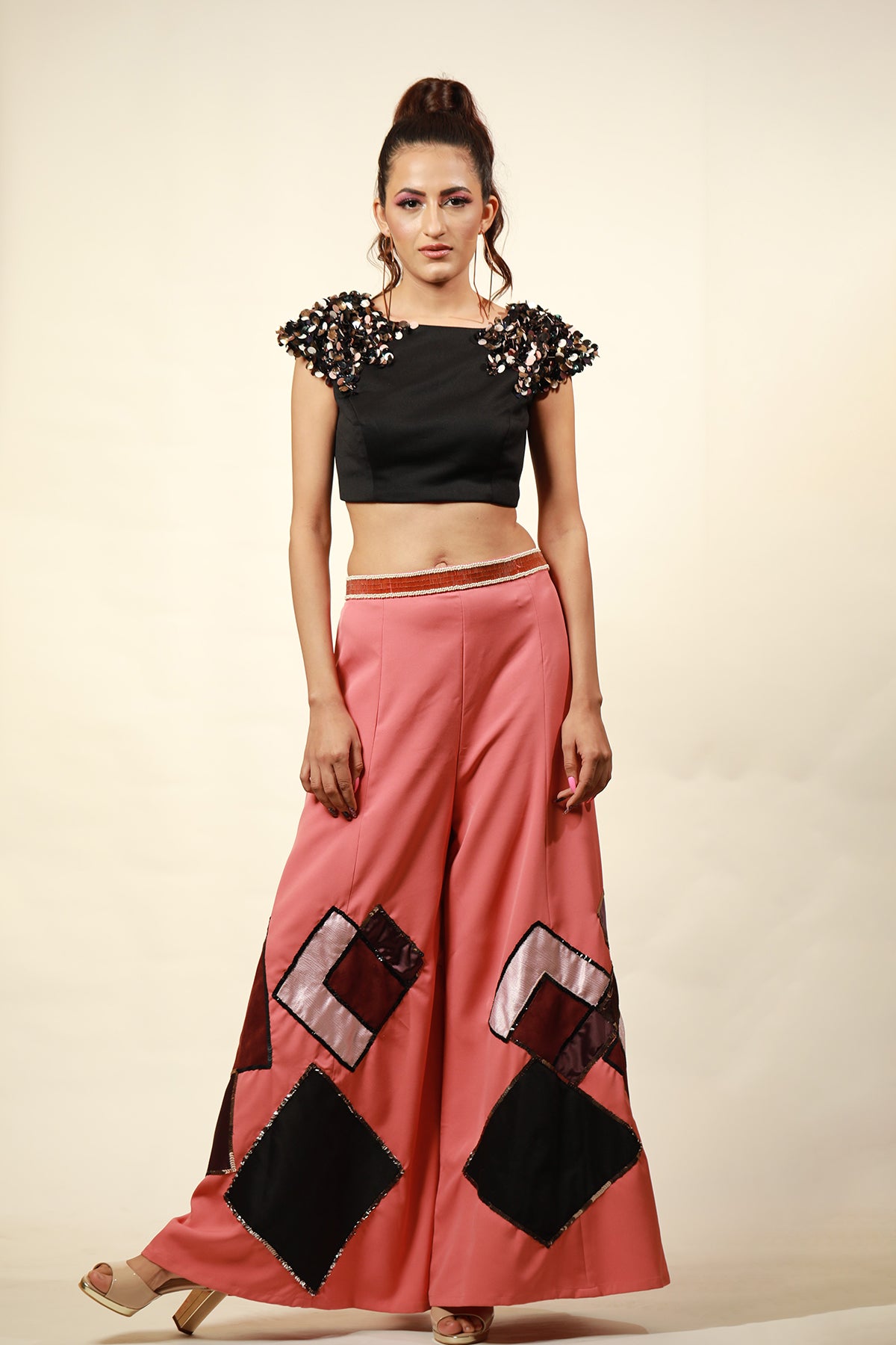 Boat neck Crop top with Wide leg Palazzo pant