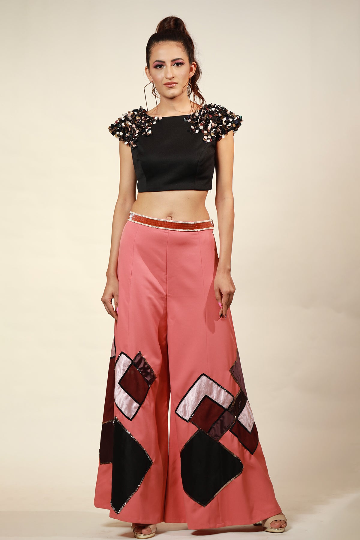 Boat neck Crop top with Wide leg Palazzo pant