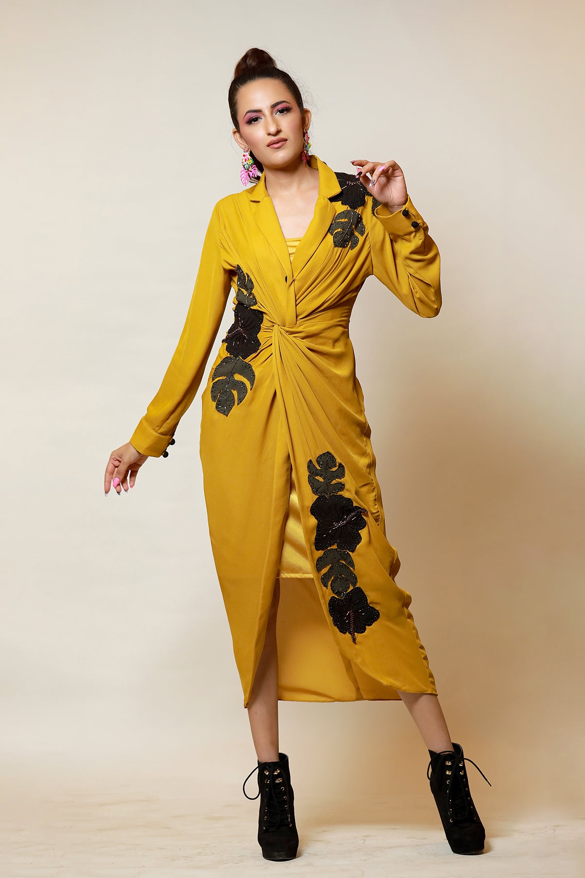Mustard Autumn Knot shirt Dress