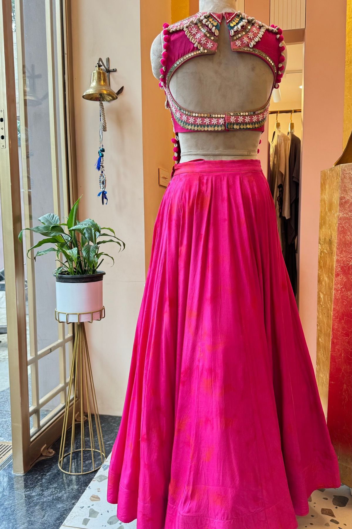 Rani Pink Tie dye Croptop-Lehenga Set. Shop Now!
