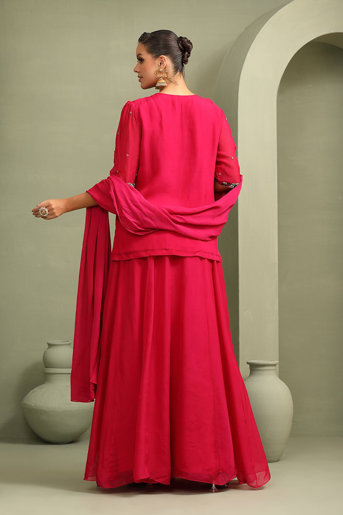 Rani Pink Peacock Embroidered Lehenga-Short Kurti & Dupatta Set Shop Now!