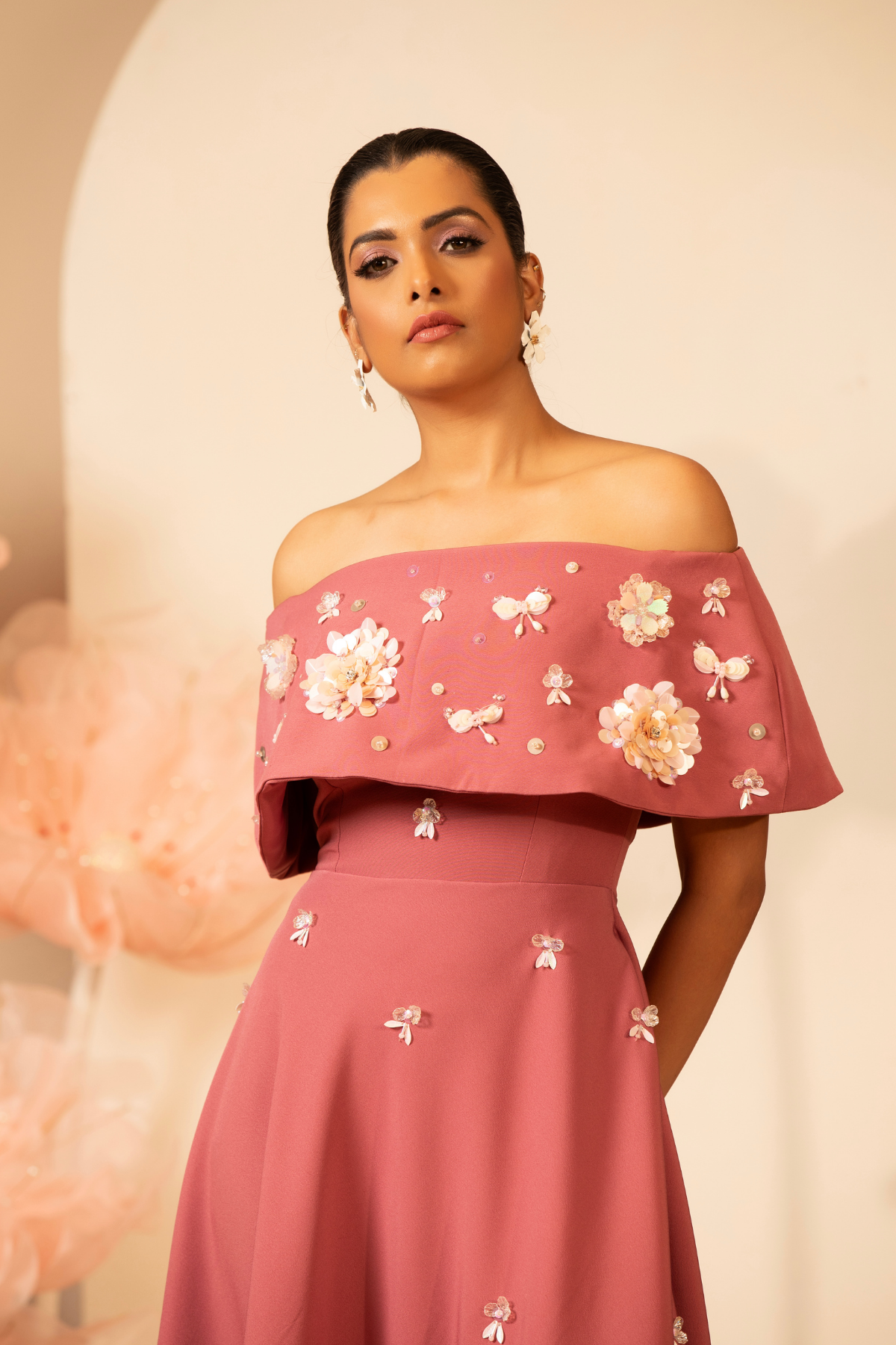This sage green co-ord set features a contemporary indo western intricate white hand embroidery and thread detailing on both top and bottom Shop Now!