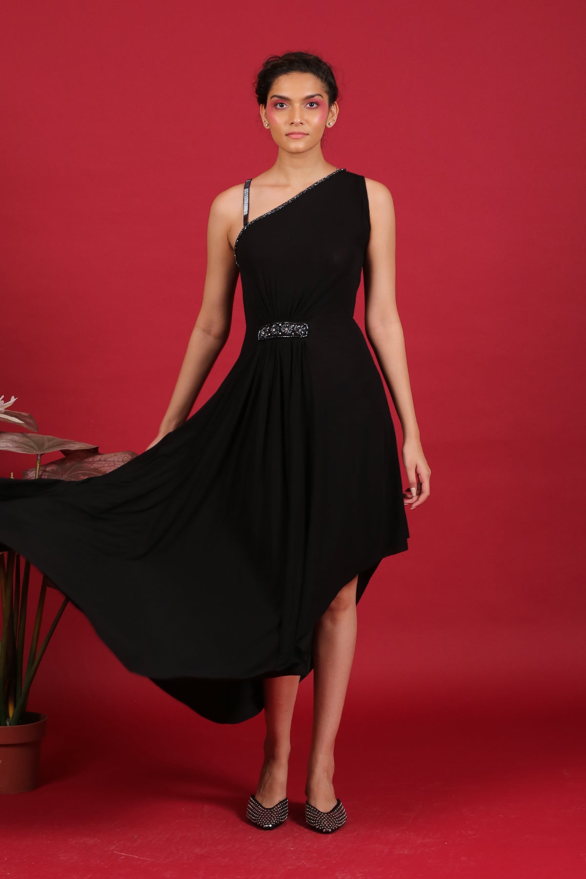 Asymmetric Drape Grecian Black Dress