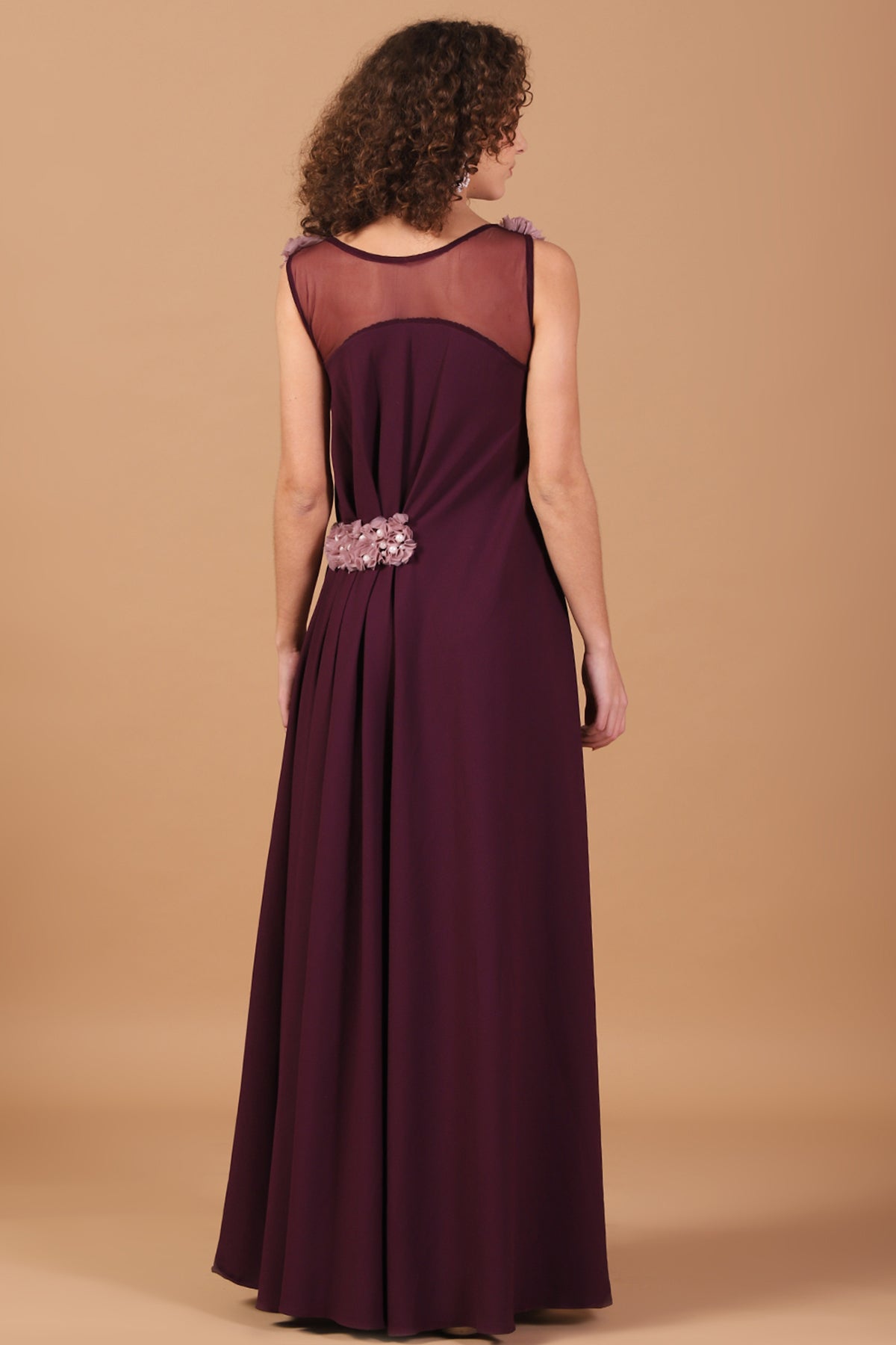 Grecian Pleated Organza ruched Plum Gown