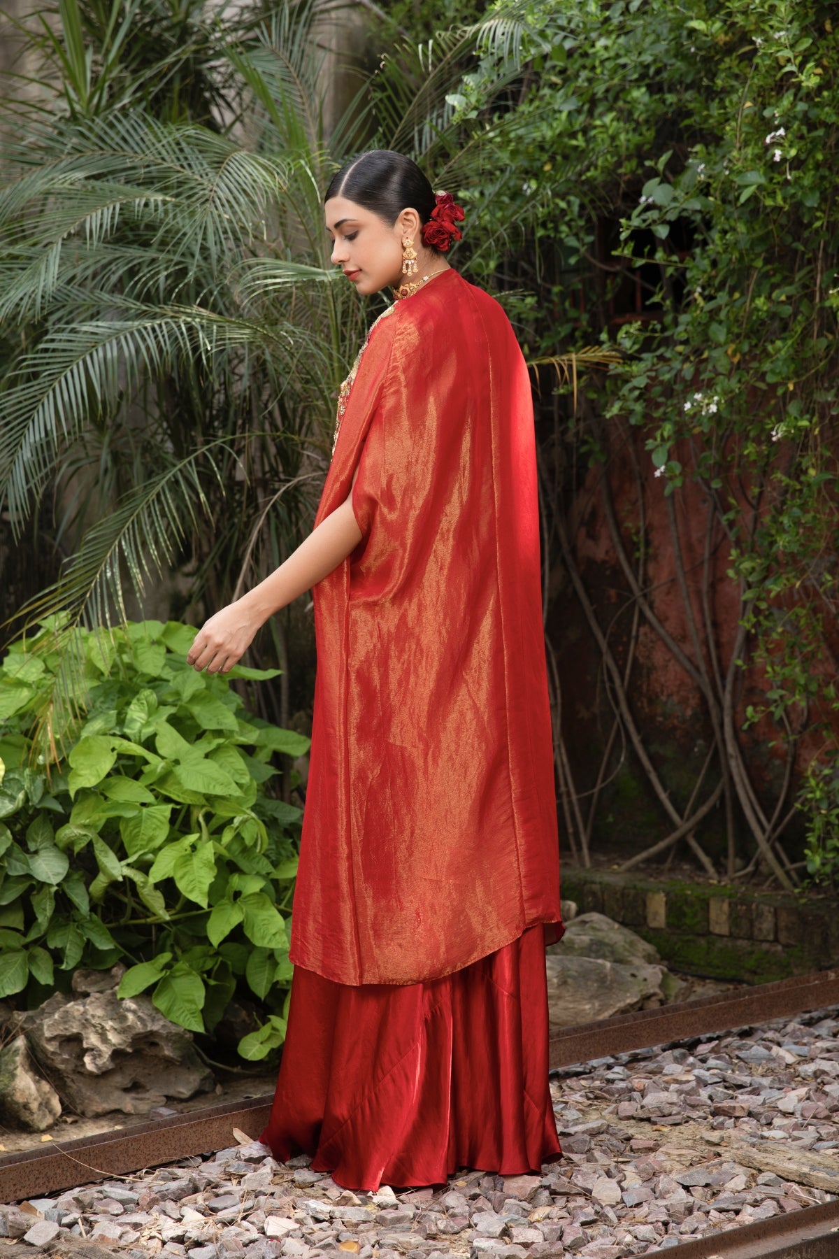 RED CROPTOP CAPE & PALAZZO INDO-WESTERN STYLE