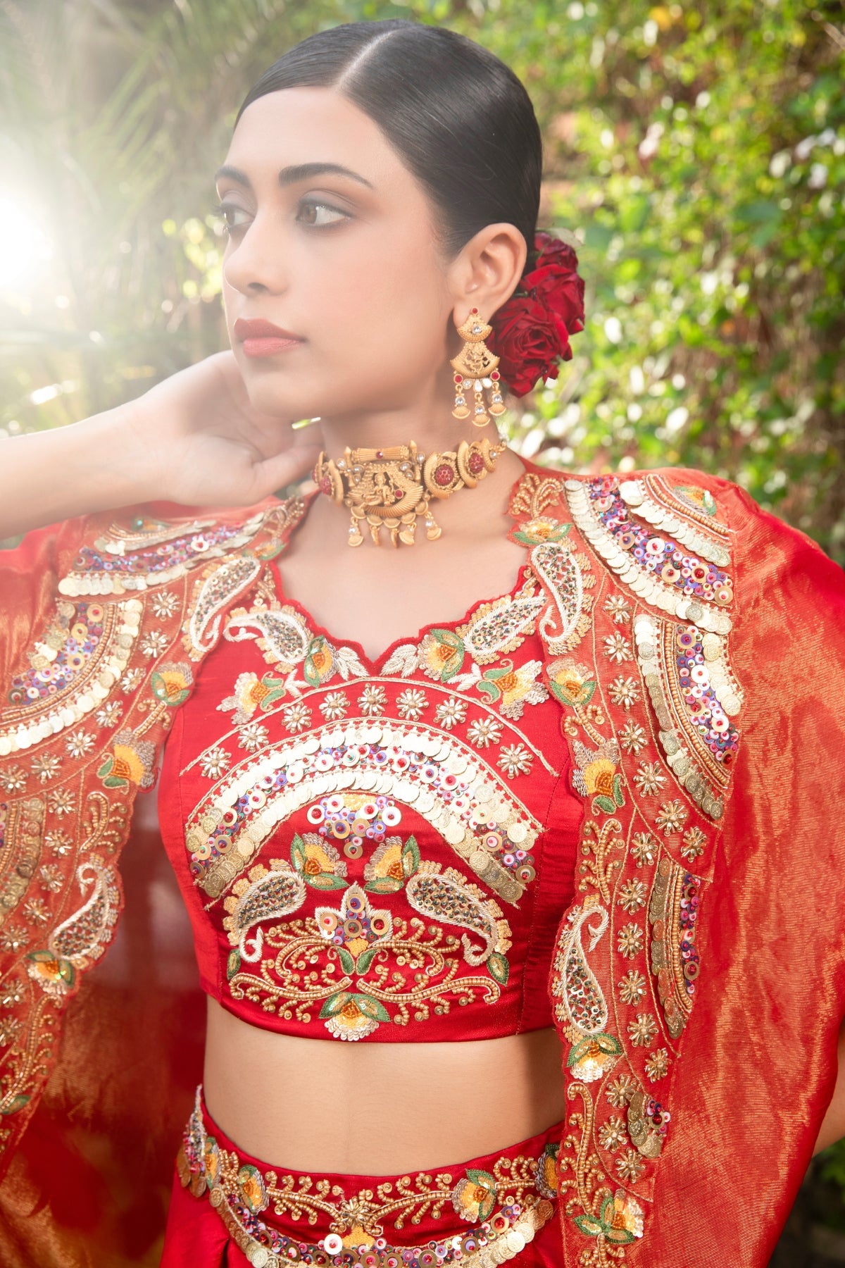 RED CROPTOP CAPE & PALAZZO INDO-WESTERN STYLE