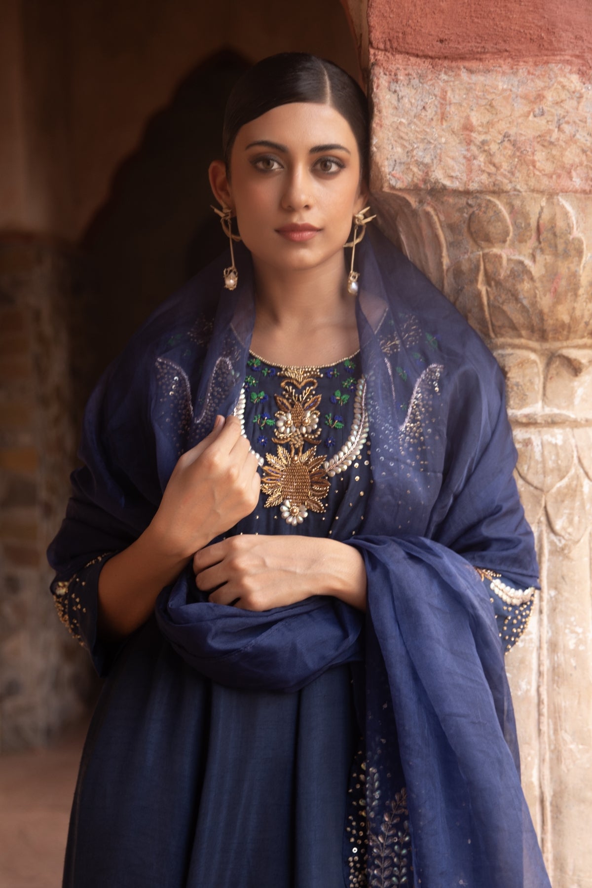 MIDNIGHT BLUE HAND-DETAILED ANARKALI SET