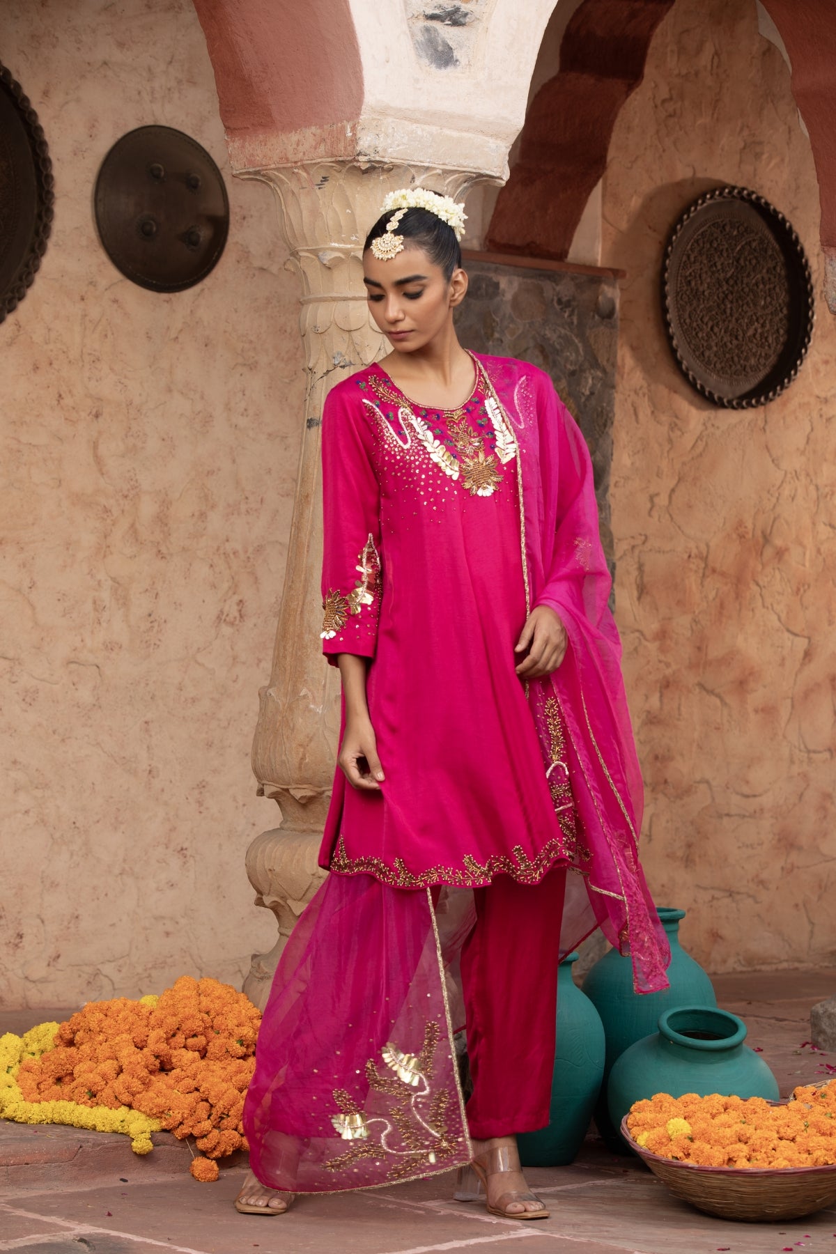 RANI-PINK HAND-EMBELLISHED ANARKALI SET