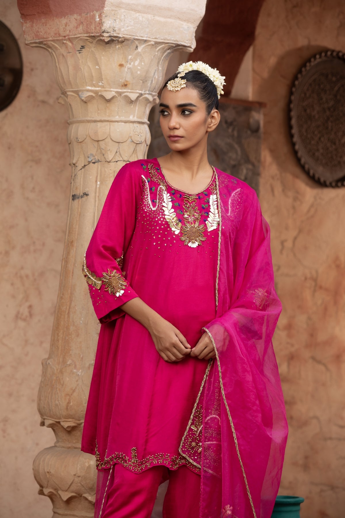 RANI-PINK HAND-EMBELLISHED ANARKALI SET