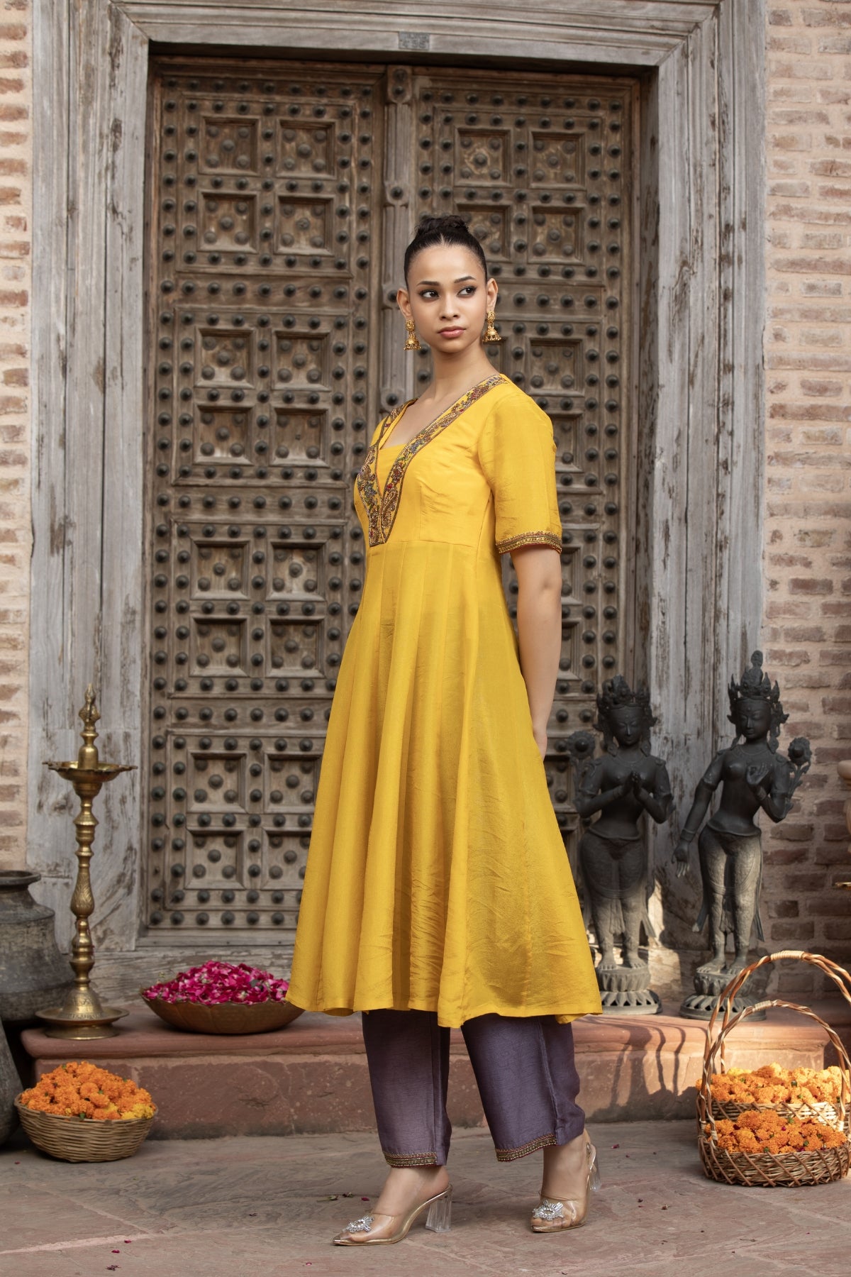 MUSTARD LAVENDER ANARKALI SET