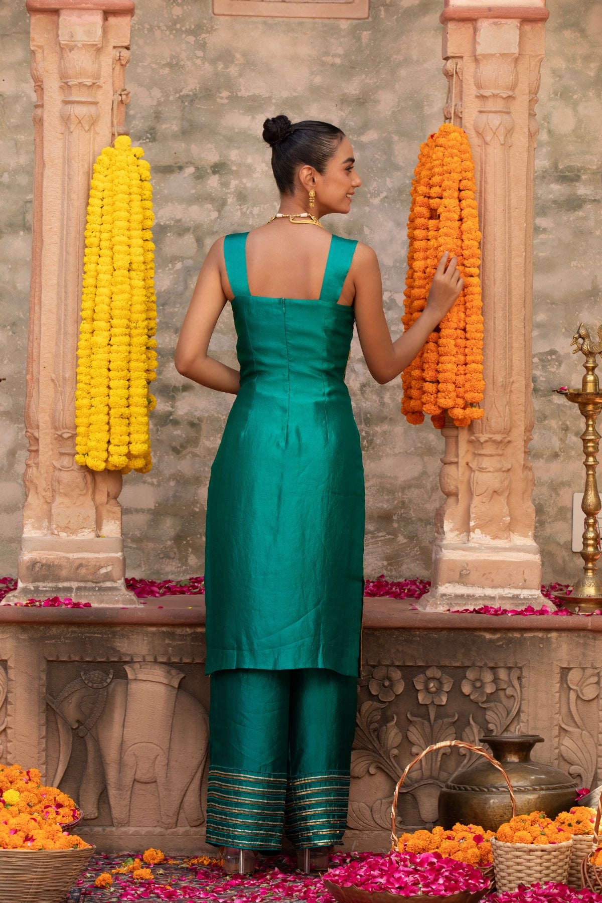 RAMA GREEN ROCOCCO CORSET KURTI & FHARSI SALWAAR