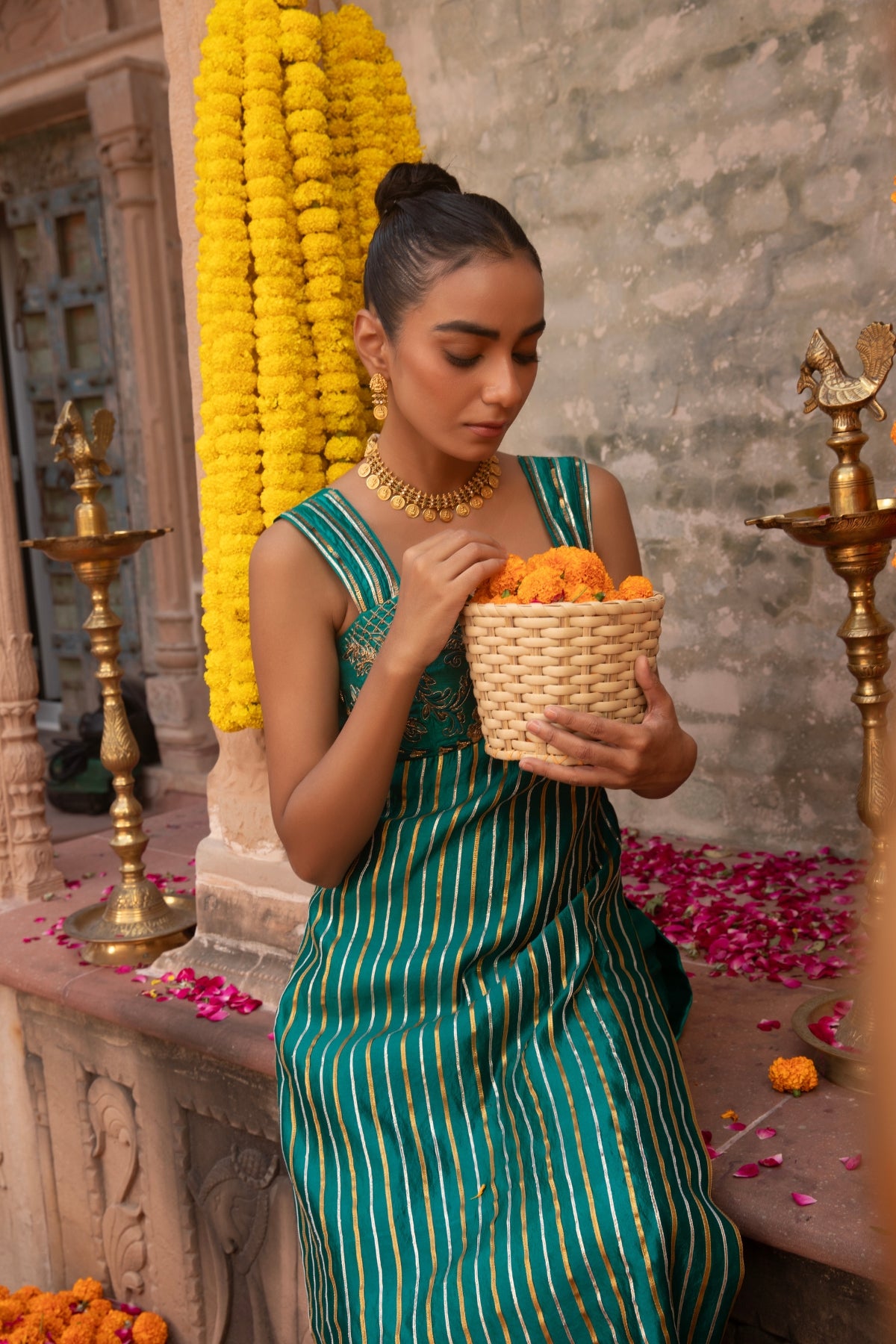 RAMA GREEN ROCOCCO CORSET KURTI & FHARSI SALWAAR