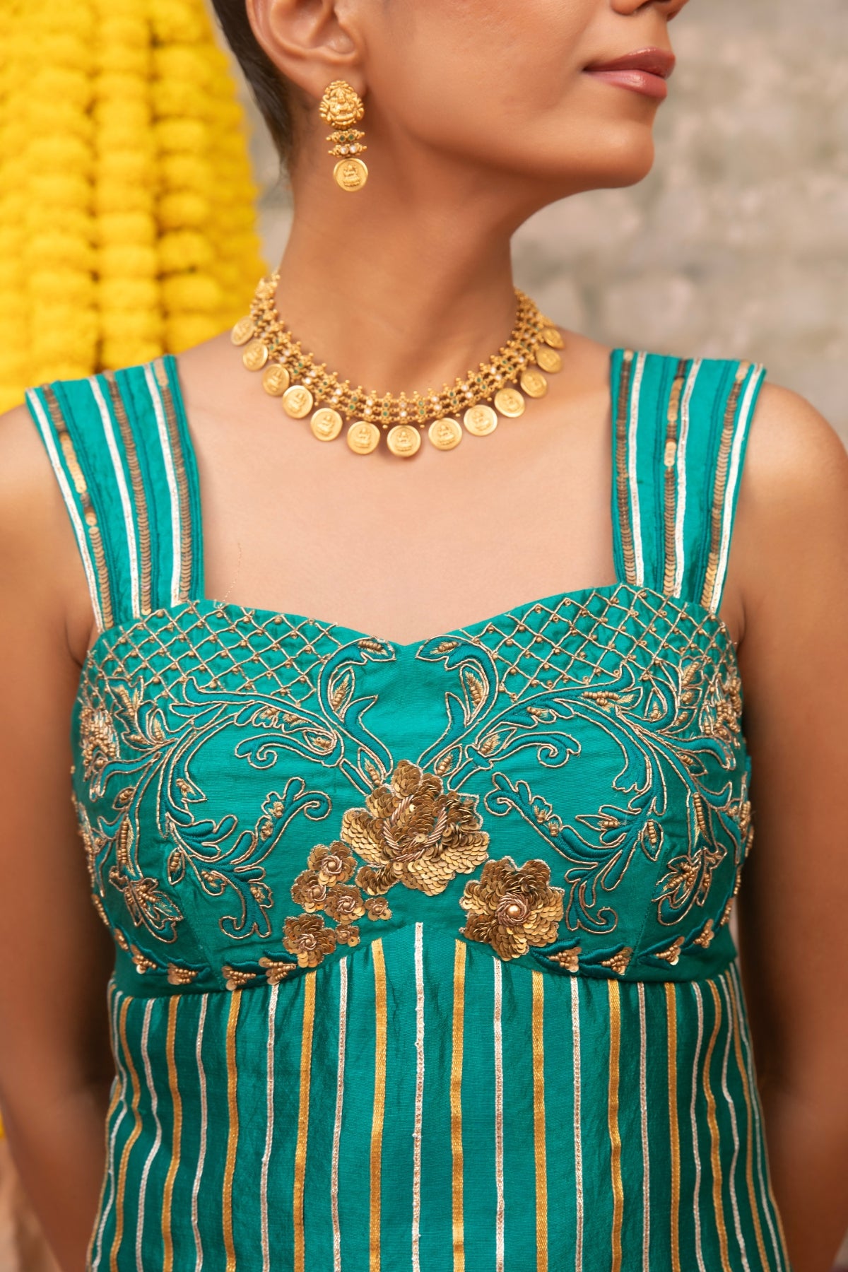 RAMA GREEN ROCOCCO CORSET KURTI & FHARSI SALWAAR