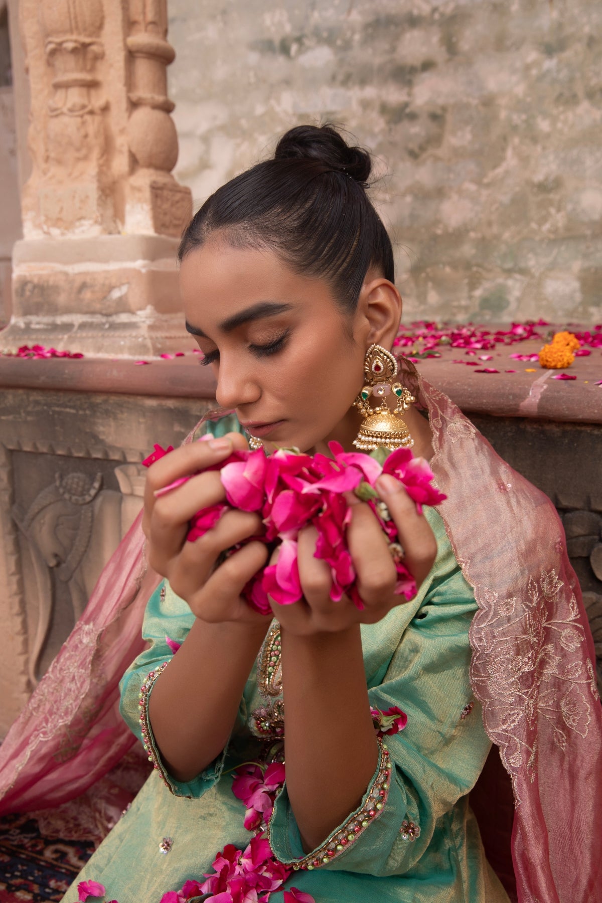 MINT GREEN TISSUE ZARI PAISLEY ANARKALI SET