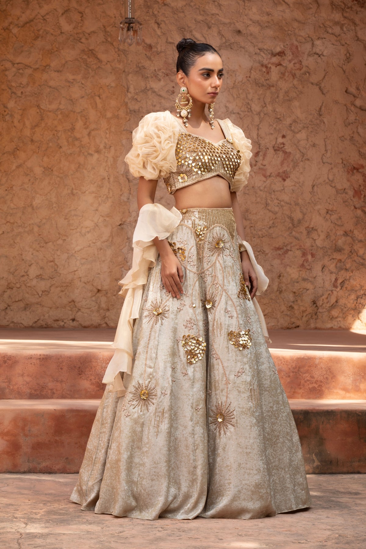 PASTEL YELLOW SEQUINS WORK LEHENGA