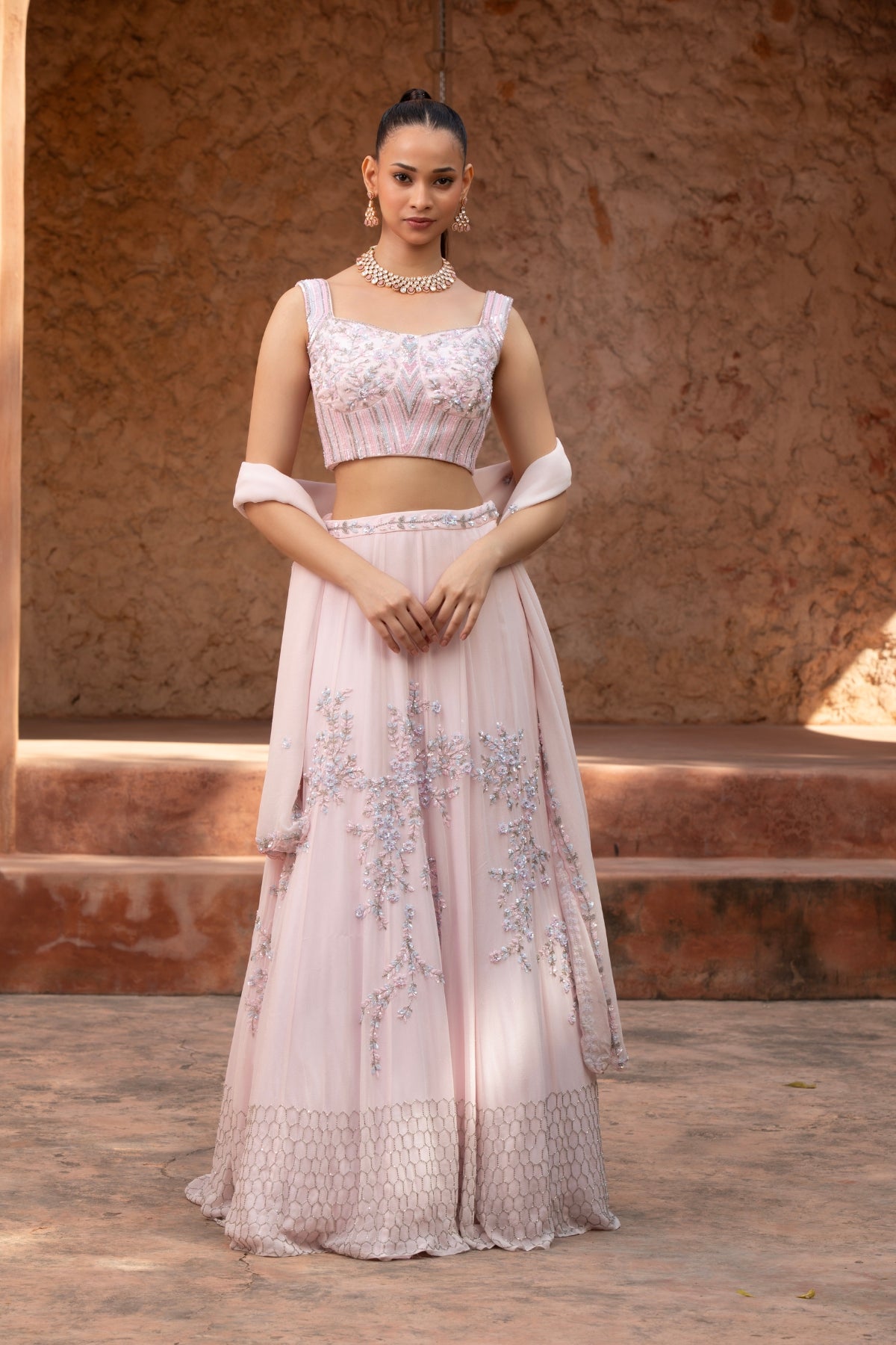 BABY PINK FLORAL HANDWORK LEHENGA