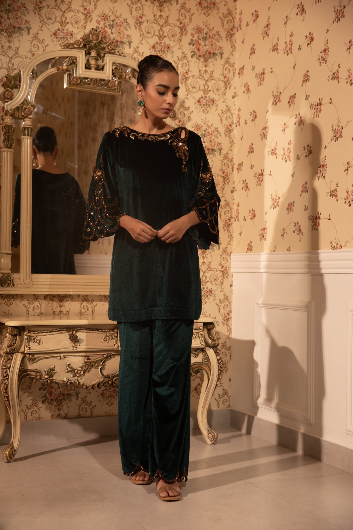 EMERALD BAROQUE WORK KURTI WITH PALAZZO