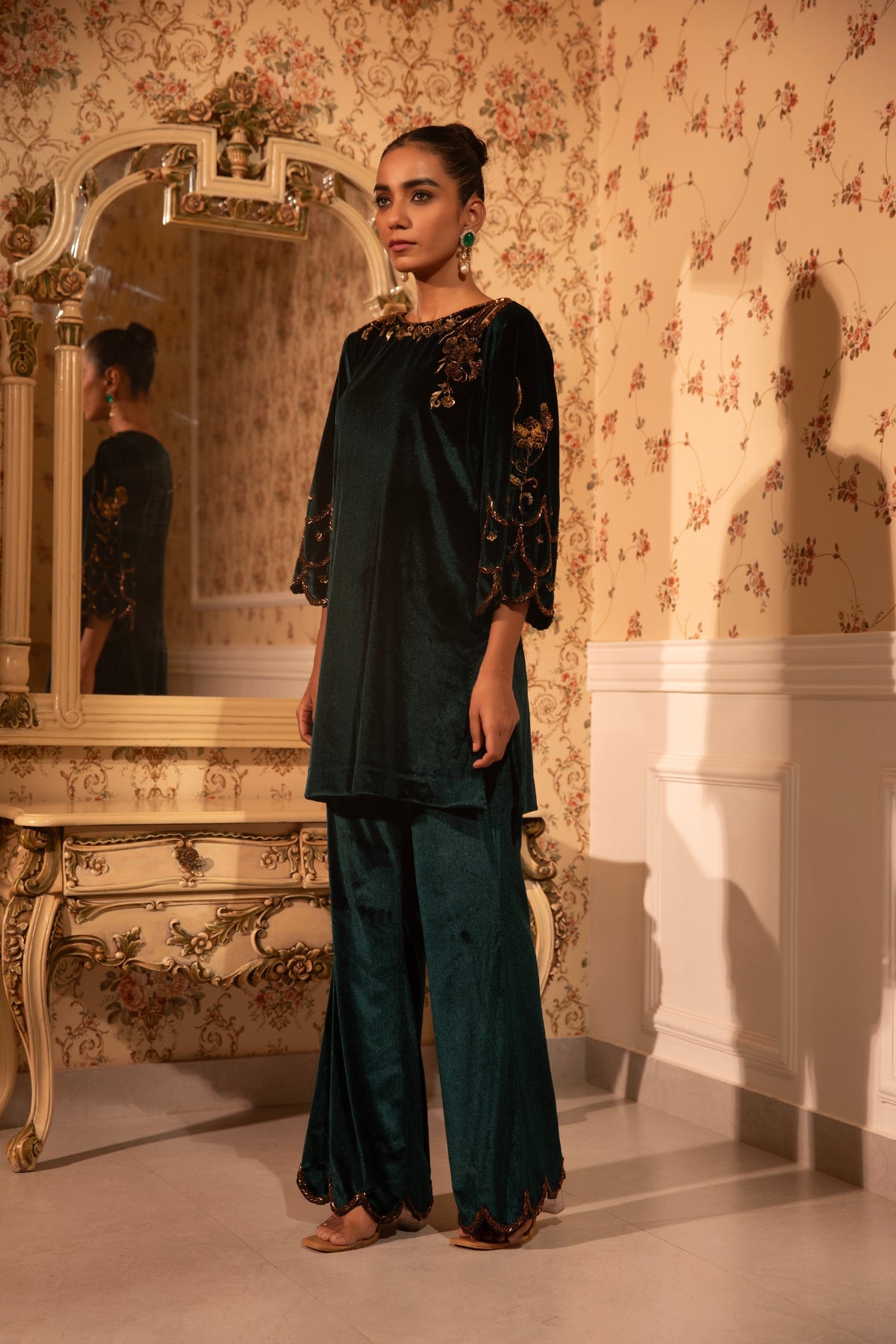 EMERALD BAROQUE WORK KURTI WITH PALAZZO