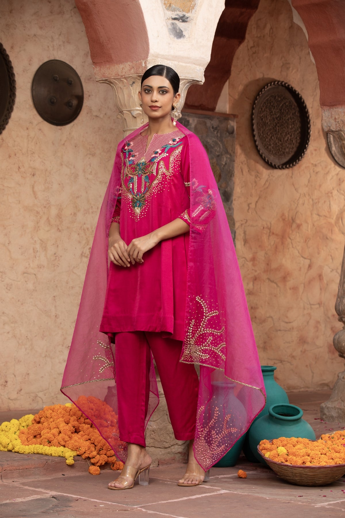 RANI-PINK HAND-EMBELLISHED ANARKALI SET