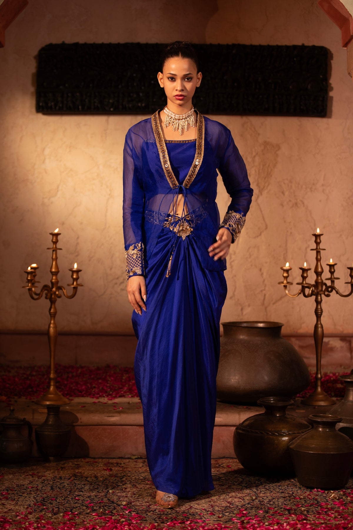 EGYPTIAN BLUE ROCOCCO ORGANZA JACKET FUSION CO-ORD