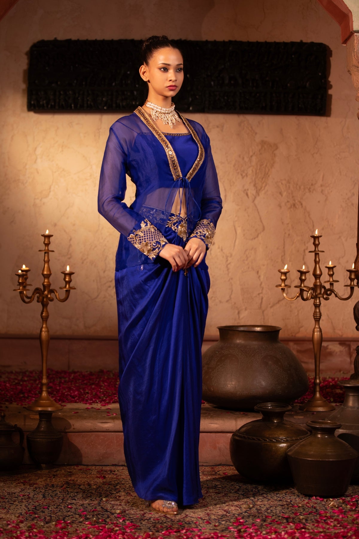 EGYPTIAN BLUE ROCOCCO ORGANZA JACKET FUSION CO-ORD