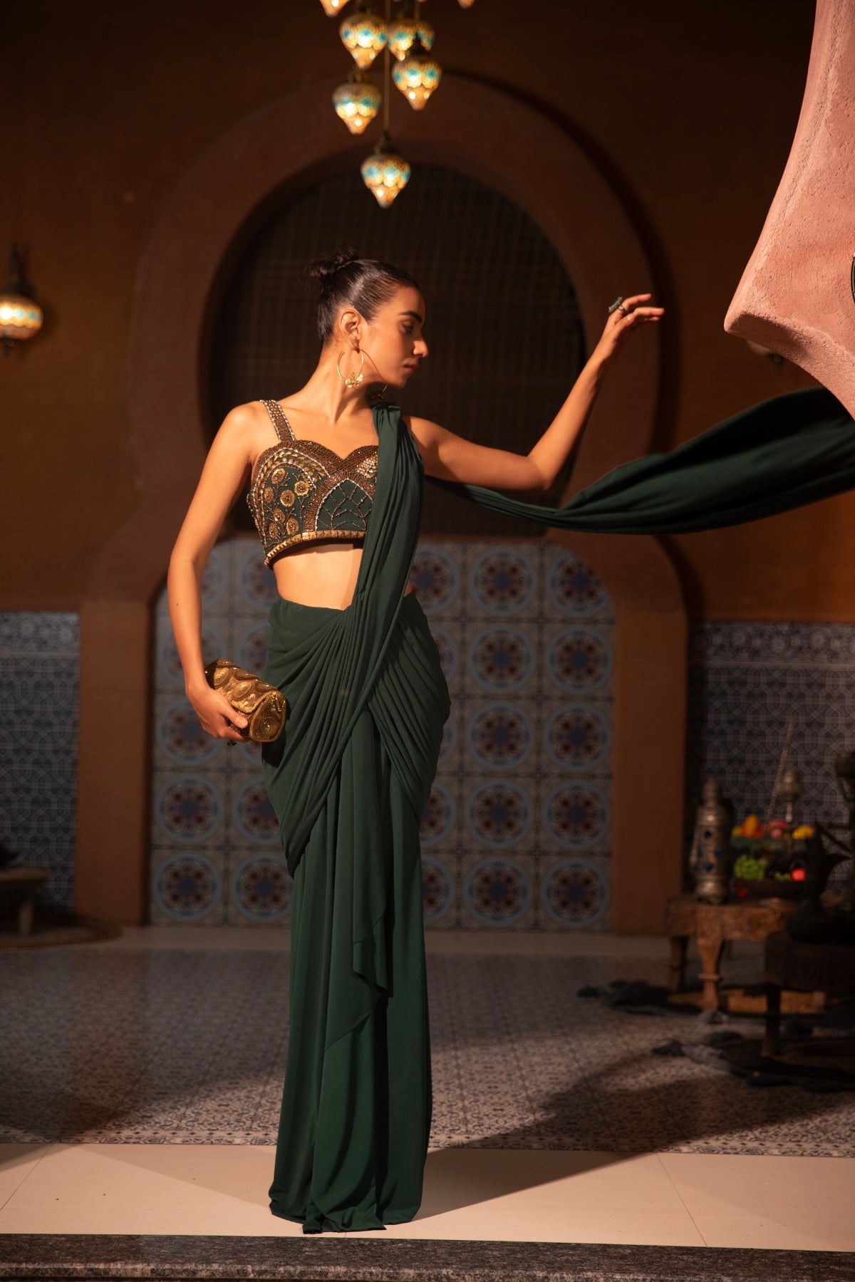 EMERALD CORSET DRAPE SAREE