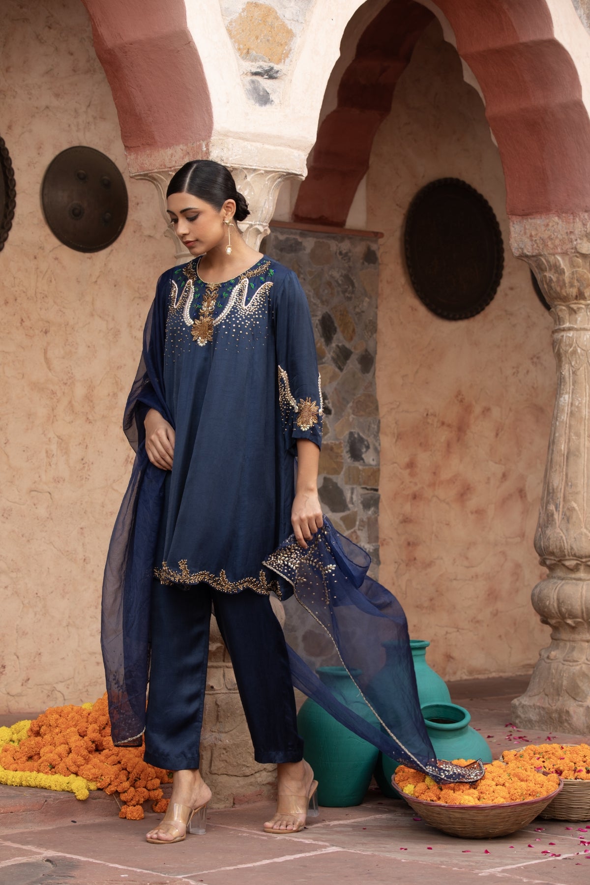 MIDNIGHT BLUE HAND-DETAILED ANARKALI SET