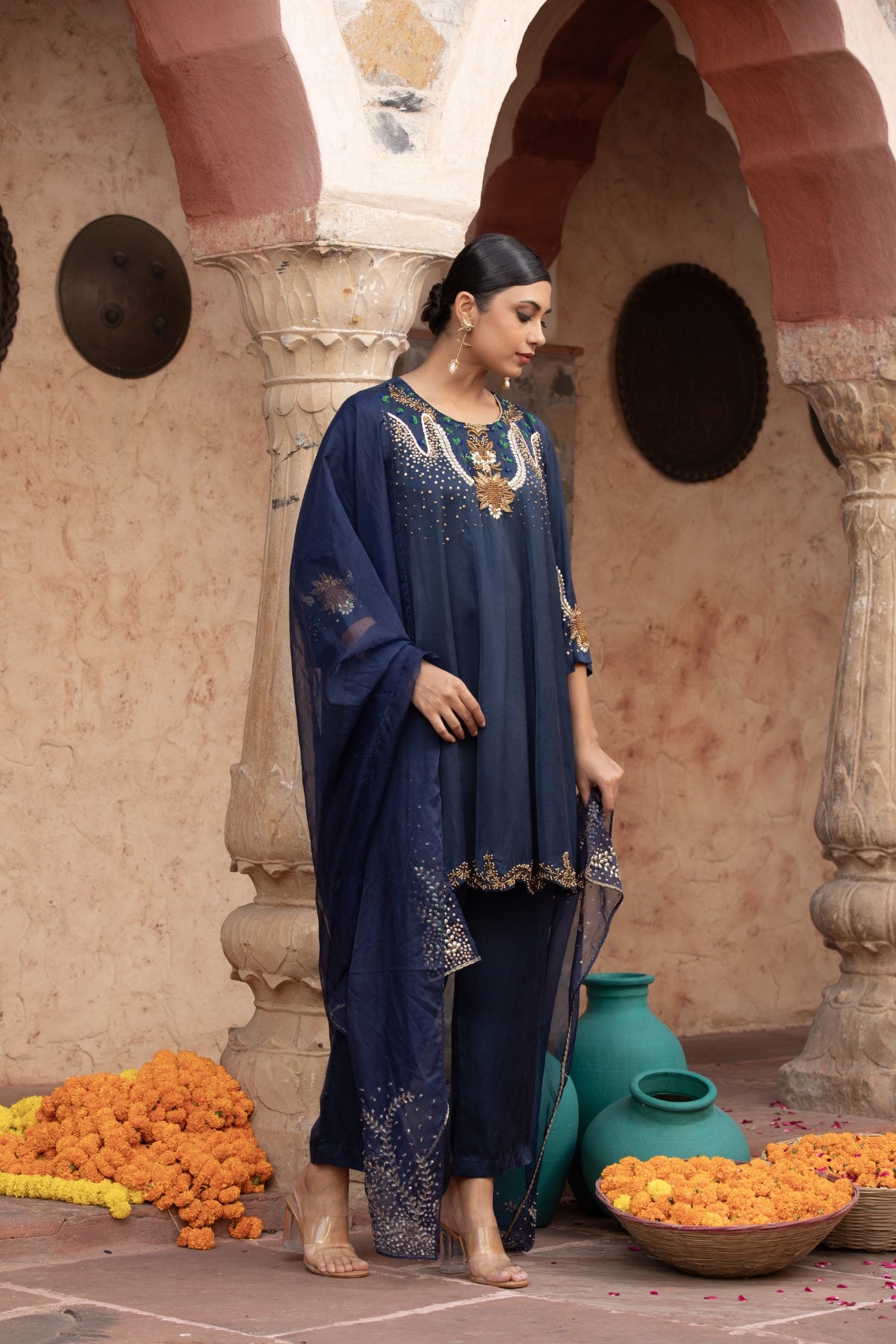 MIDNIGHT BLUE HAND-DETAILED ANARKALI SET