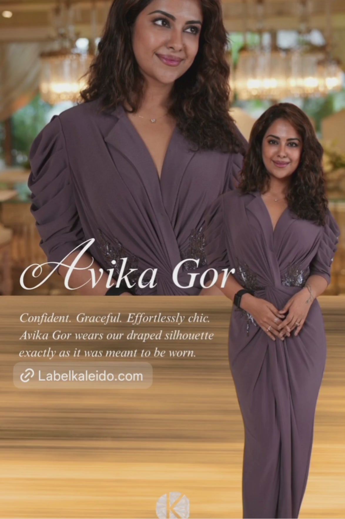 This dress is a purple ankle length embellished drape dress with abstract work hand pleating and draping at waist neckline notched lapel collar with adeep v neckline and  structured sleeve  Shop Now!